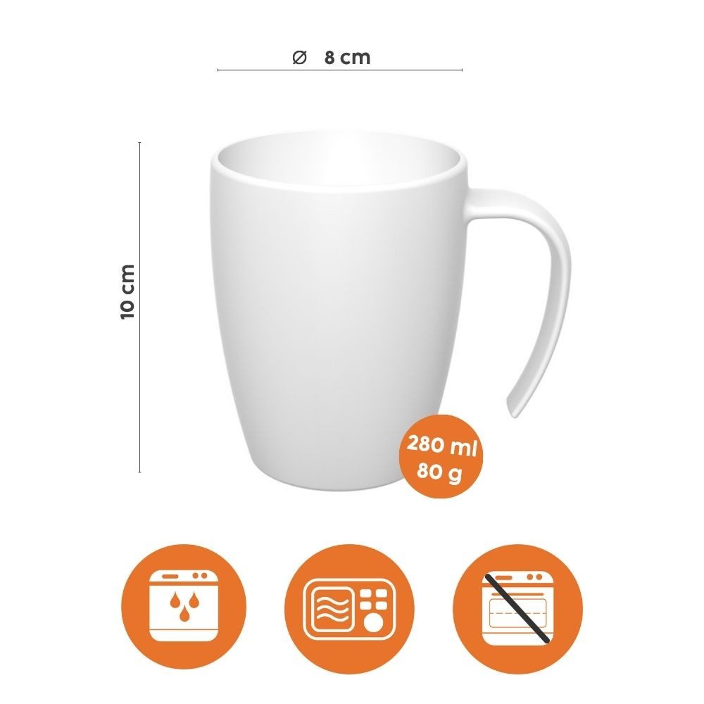 Ornamin Becher Kaffeebecher mit ergonomischem Henkel, Kunststoff, Kaffeetasse l Stapelbar l Made in Germany