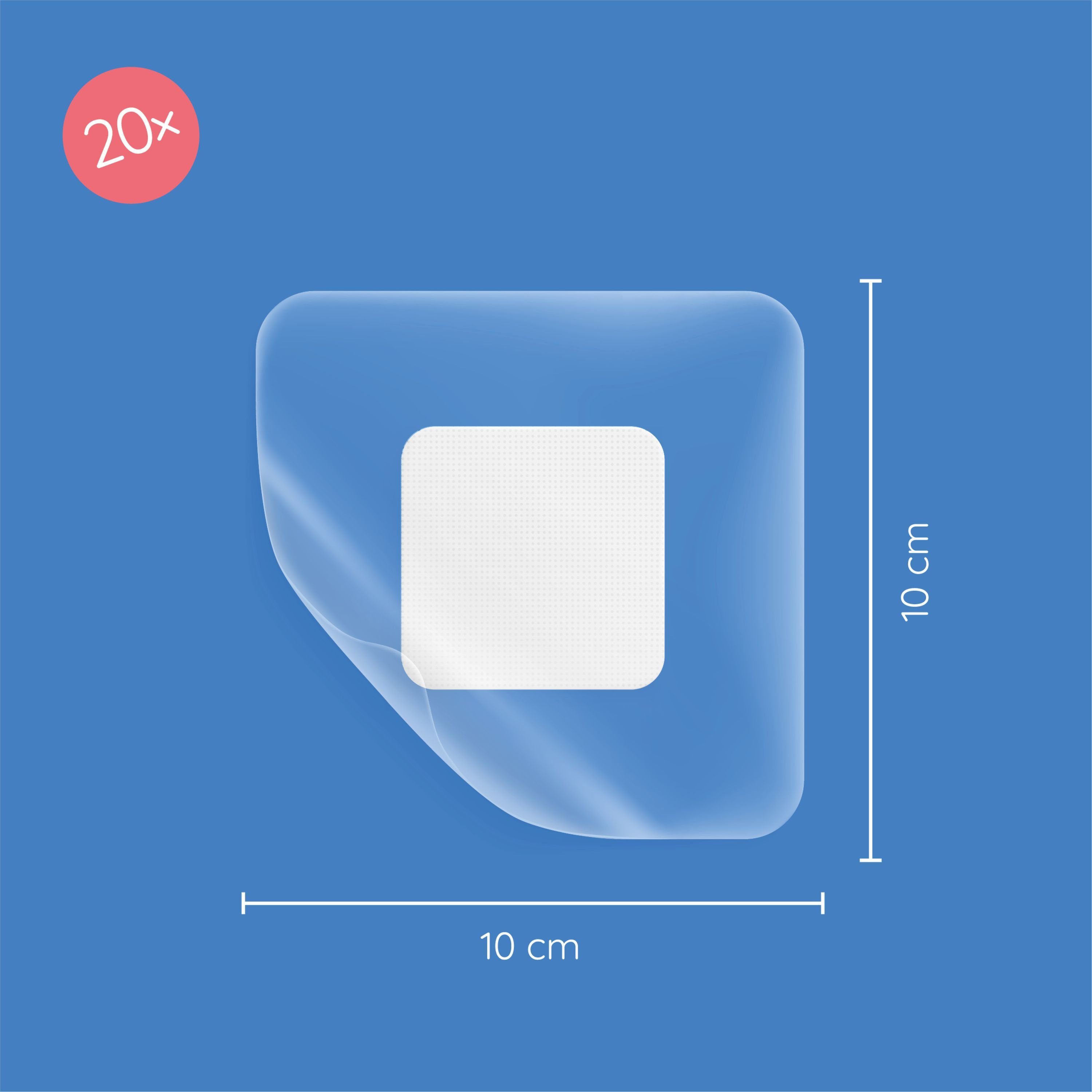 FLEXEO Wundpflaster wasserfest (20 St), transparent 10x10cm, effektive Wundabdeckung, Duschpflaster