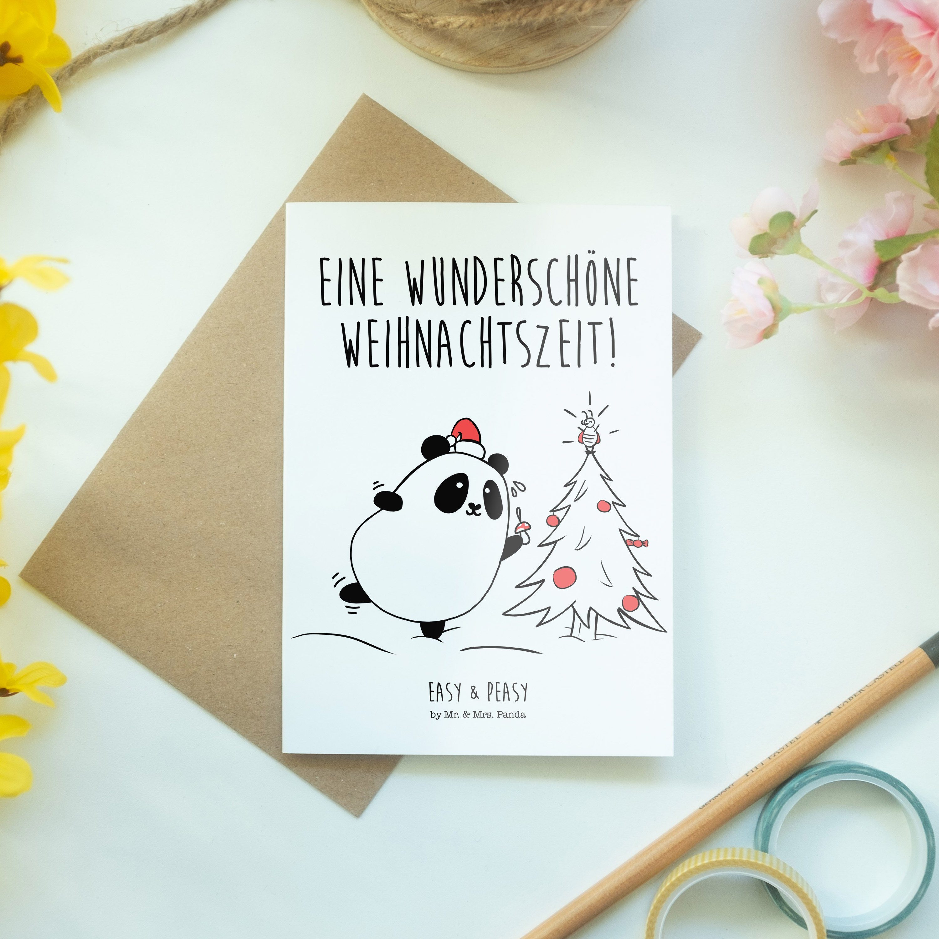 Mr. & Mrs. Panda Grußkarte Einladungskarte, Geschenk, Easy Weihnachtszeit - Klapp - Weiß & Peasy