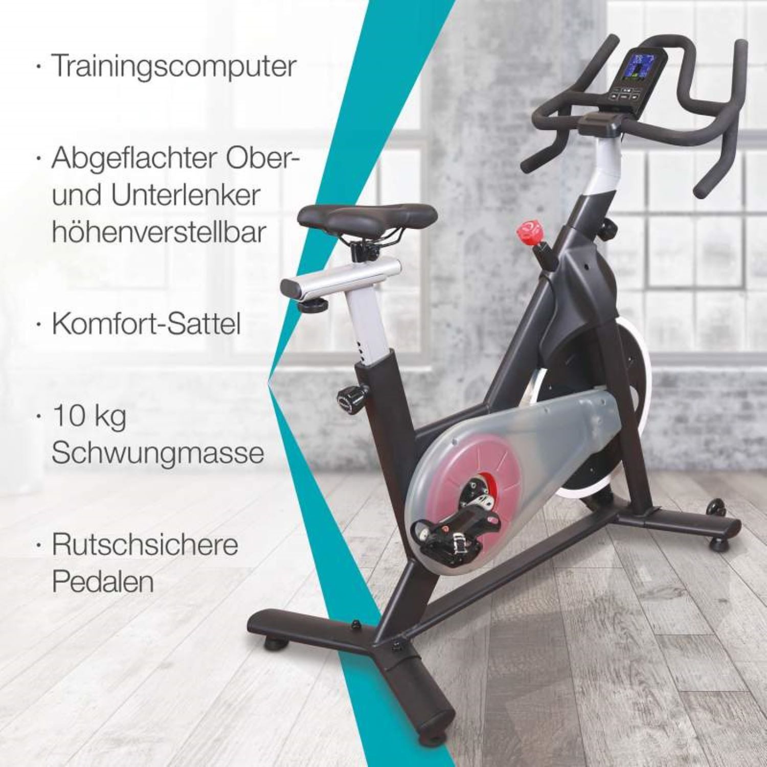 aktivshop Speedbike Indoor bis 110 kg (Indoor Bike, mit Trainingscomputer), Bluetooth und Pulssensoren, Heimtrainer