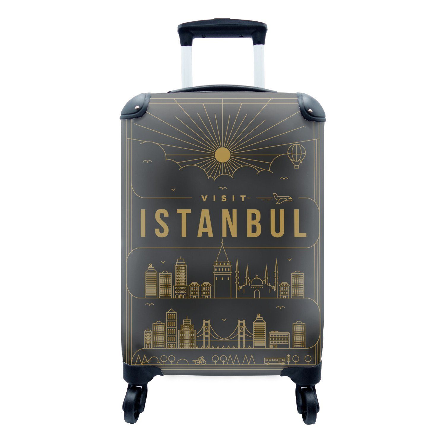 MuchoWow Handgepäckkoffer Stadtbild Istanbul - schwarz, 4 Rollen, Reisetasche mit rollen, Handgepäck für Ferien, Trolley, Reisekoffer