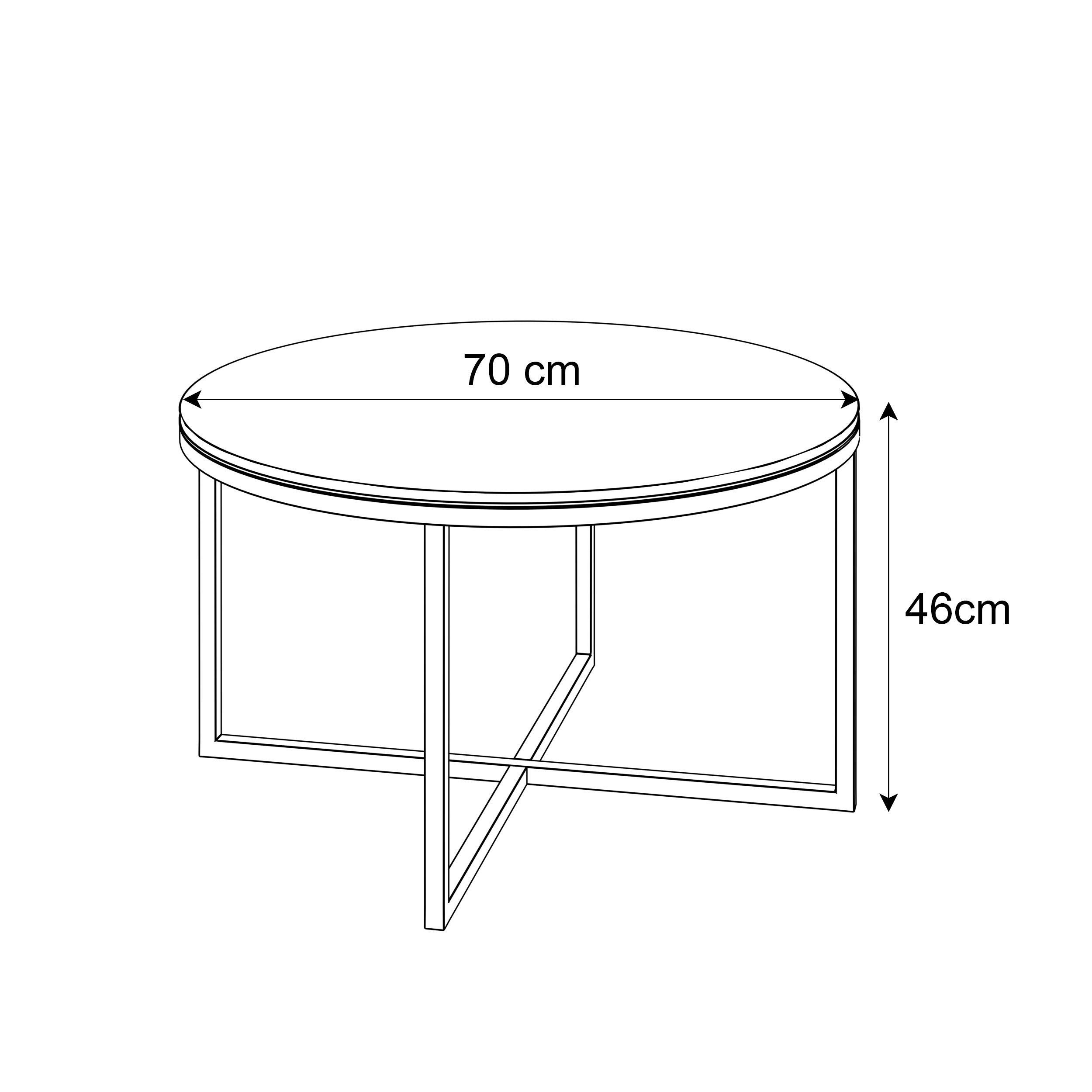 Lookway Couchtisch CIRI-X runder Tisch mit goldfarbenem Chromgestell (1 Tisch), Durchmesser: ⌀70 cm
