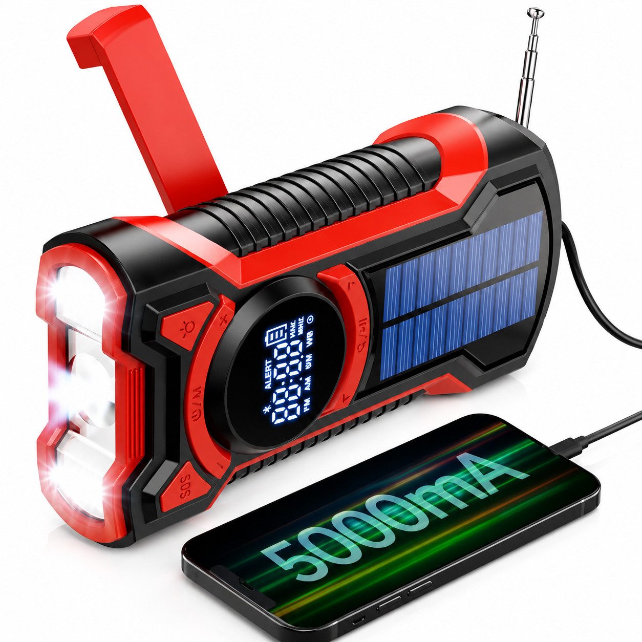 ibettertec Radio, Notfall-Solarradio, IP65 Wasser-/Staubdicht Radio (5000 mAh Notstromakku + SOS-Alarm + NOAA-Wetterstationen Empfang, + Handkurbel + Solarenergie + Bluetooth-Lautsprecher)