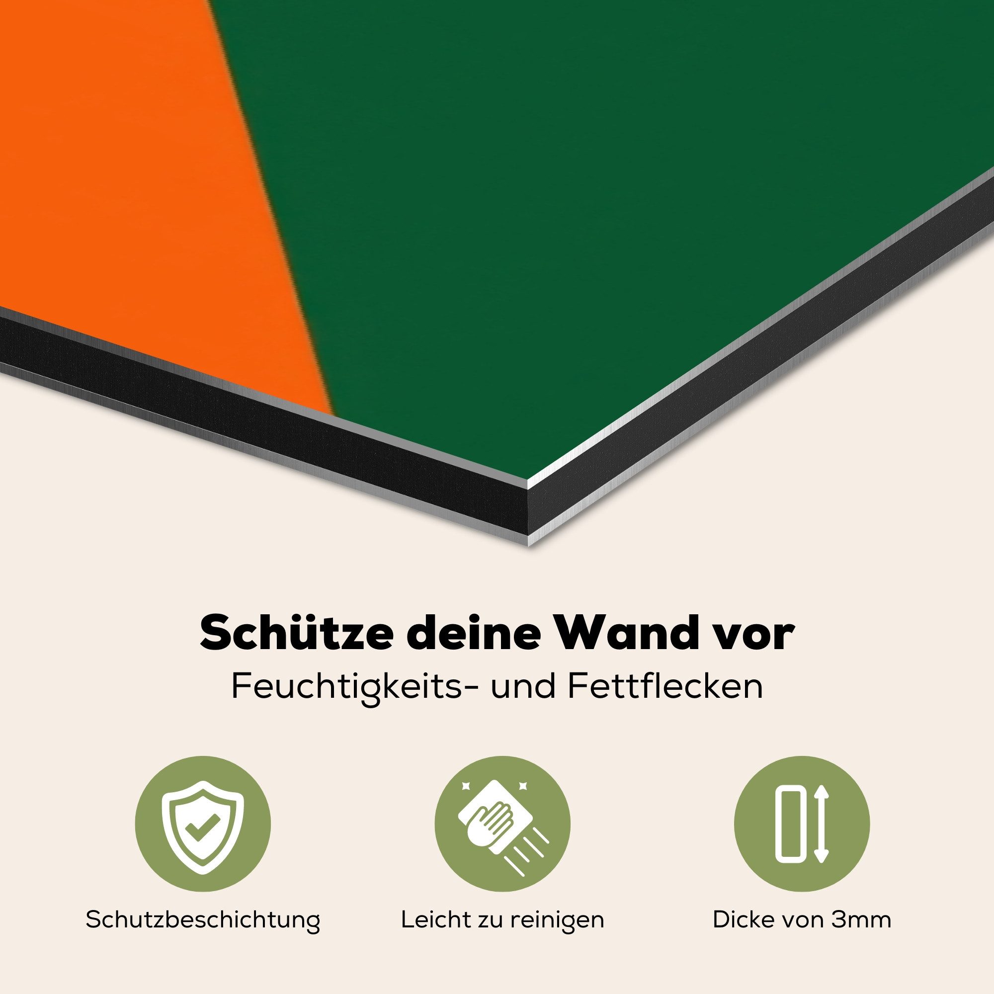 KitchenYeah Küchenrückwand Kühl - Orange - Grün, (1-tlg), Spritzschutz Herd Wand, Küchen Deko, 120x80 cm