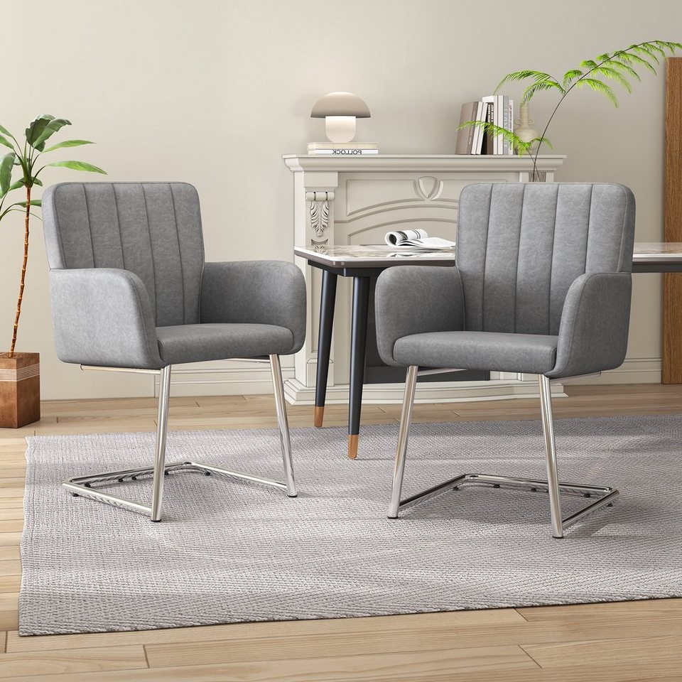 Odikalo 2er schwarz/grau gepolstert Sessel Metallbeine Set Leder Esszimmerstuhl zickzackform