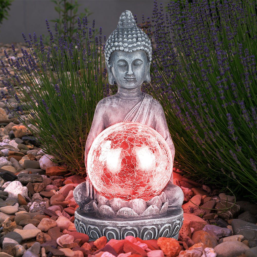 Glaskugel Buddha Figur LED crackle Solarleuchte LED etc-shop mit Garten Solarleuchte,