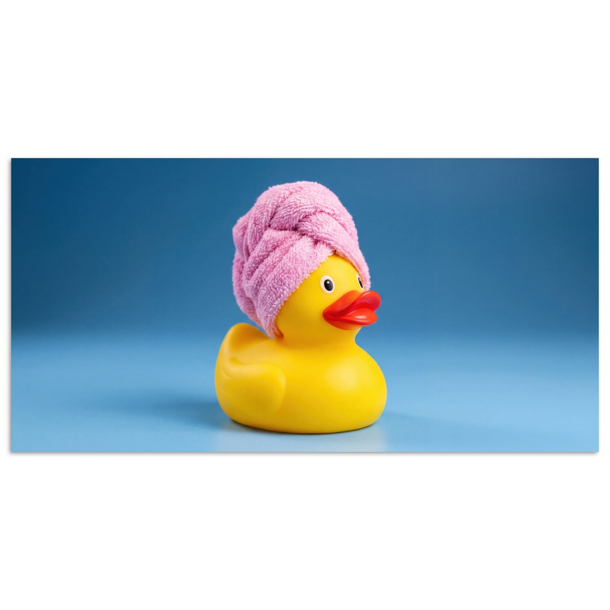 MuchoWow Poster Gummi-Ente - Handtuch - Blau, (1 St), Bild für Wohnzimmer, Wandposter ohne Rahmen, Wanddeko, 150x75 cm