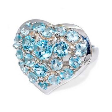 Goldene Hufeisen Silberring Blautopas Herz Ring aus 925 Sterlingsilber Edelsteine Fingerring, Massiv