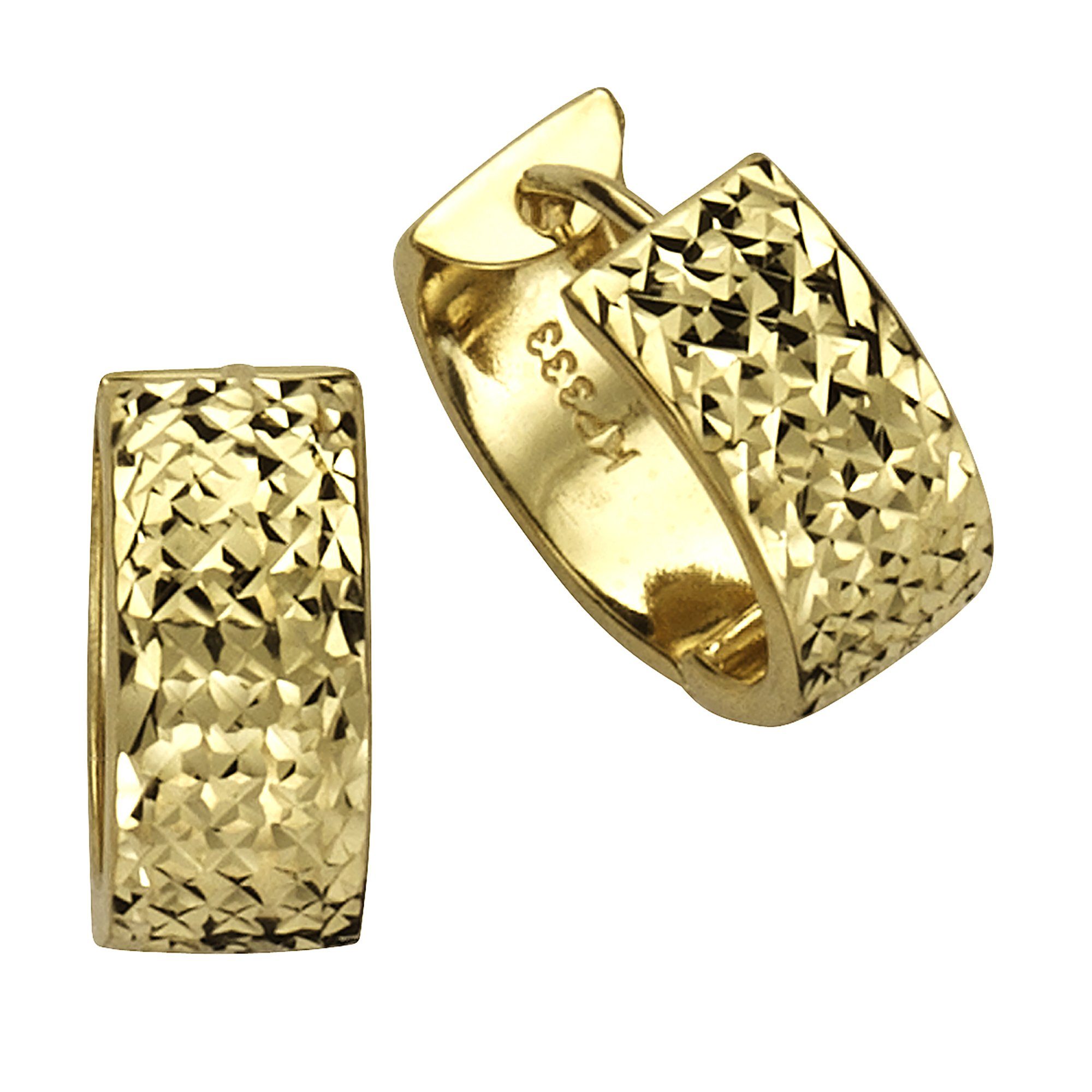 Paar Creolen 333 Gelbgold diamantiert 15mm Durchmesser