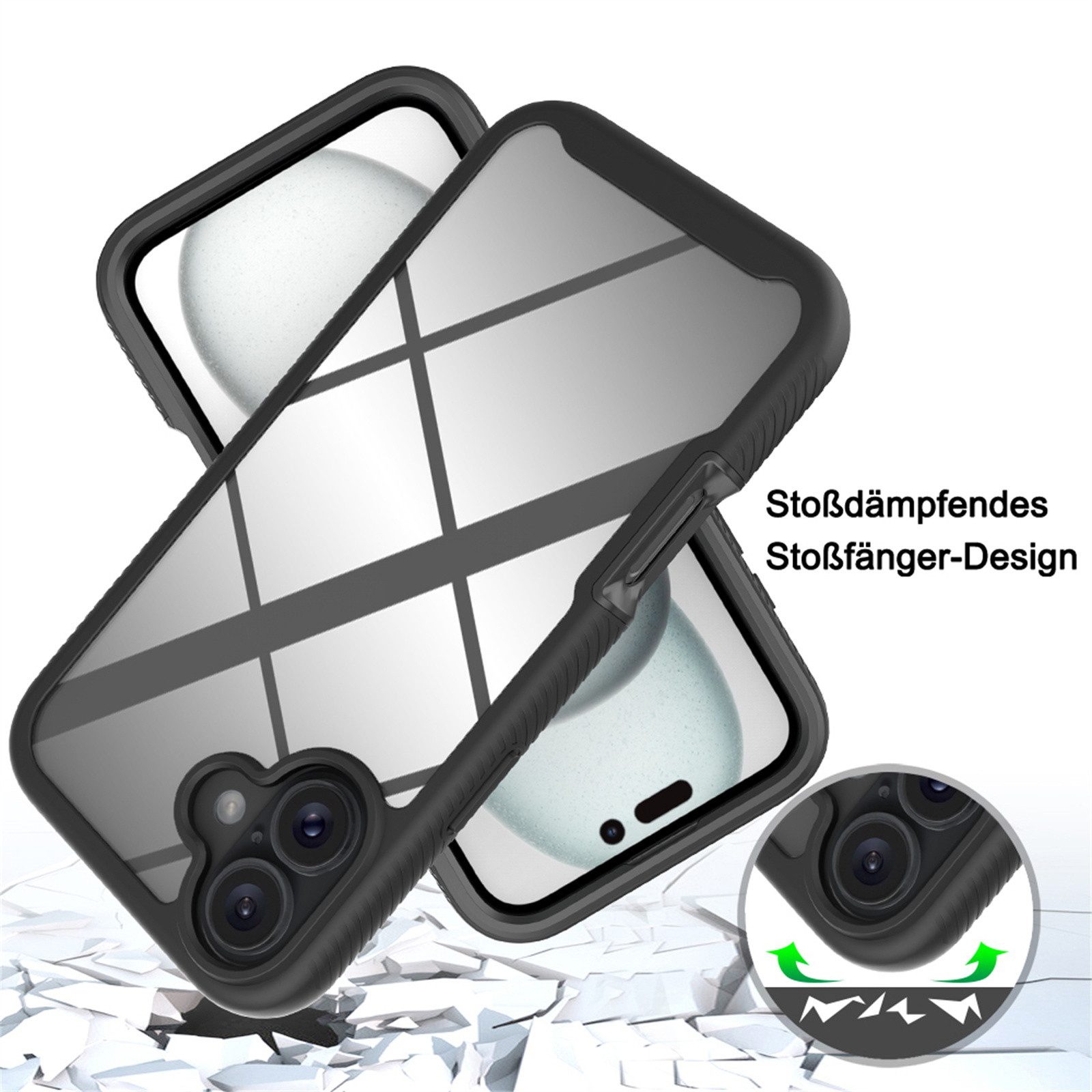 betterfon Smartphone-Hülle Outdoor Hülle für iPhone 16 Panzer 360 Grad TPU Case mit Displayschutz, Integrierter Displayschutz empfindlichkeitserhaltend & kratzr – Bild 5 von 5
