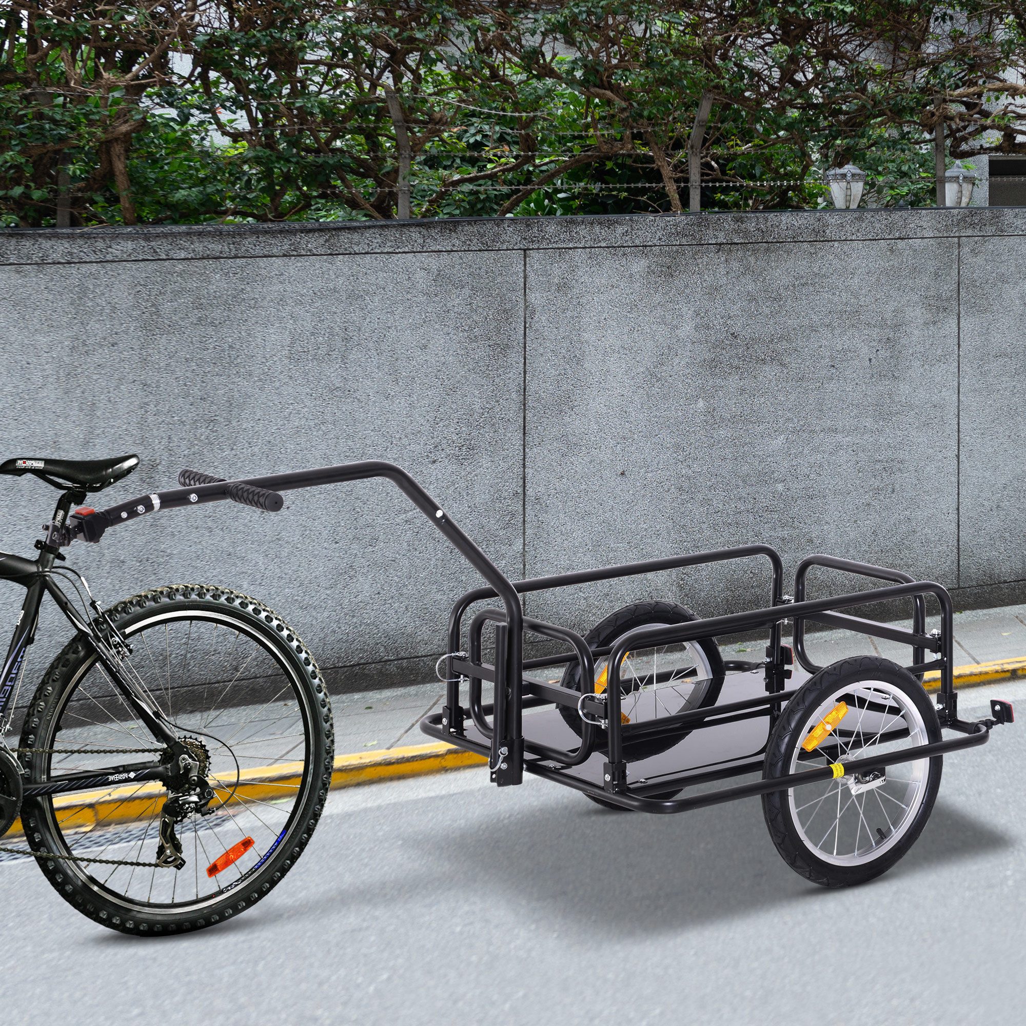 HOMCOM Fahrradlastenanhänger Transportwagen bis 40 kg, Anhänger für Camping, Einkaufen, Umzug, Schwarz 155 x 71.5 x 77 cm