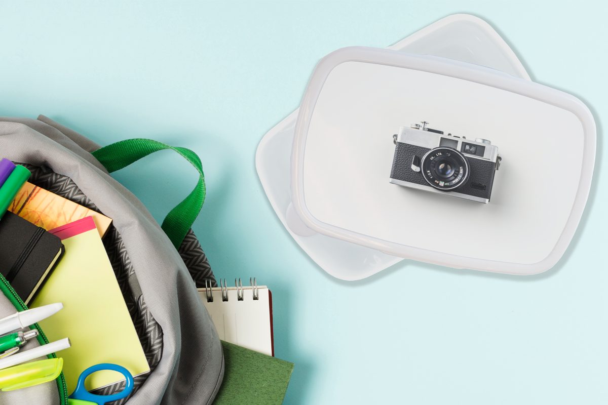 Weiß, Brotdose, Kinder (2-tlg), und Kunststoff, - Brotbox für Erwachsene, Lunchbox und Kamera Jungs - Mädchen MuchoWow für Vintage