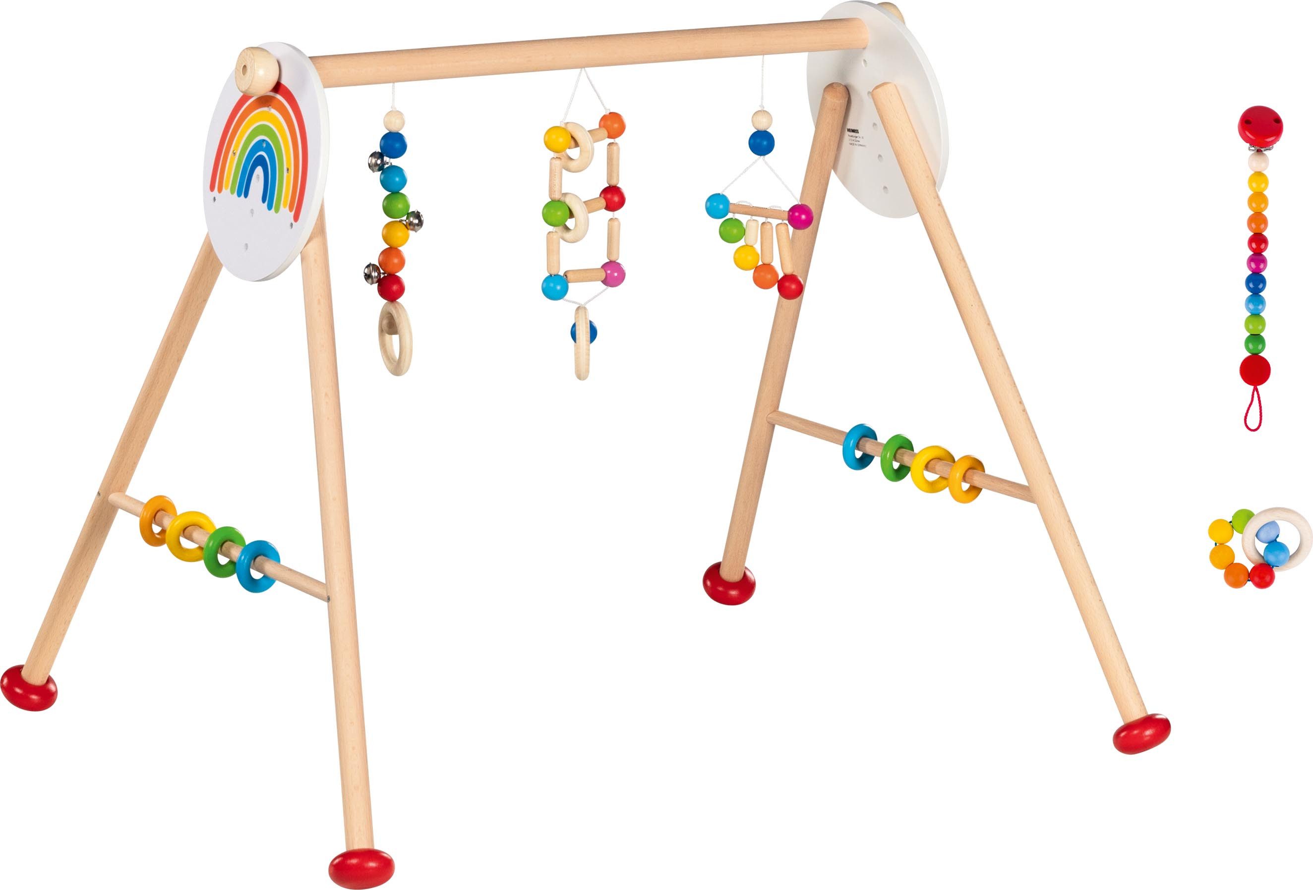 goki Greifspielzeug goki baby Regenbogen-Set: Spieltrainer + Greifling + Schnullerkette (3-tlg), Made in Germany