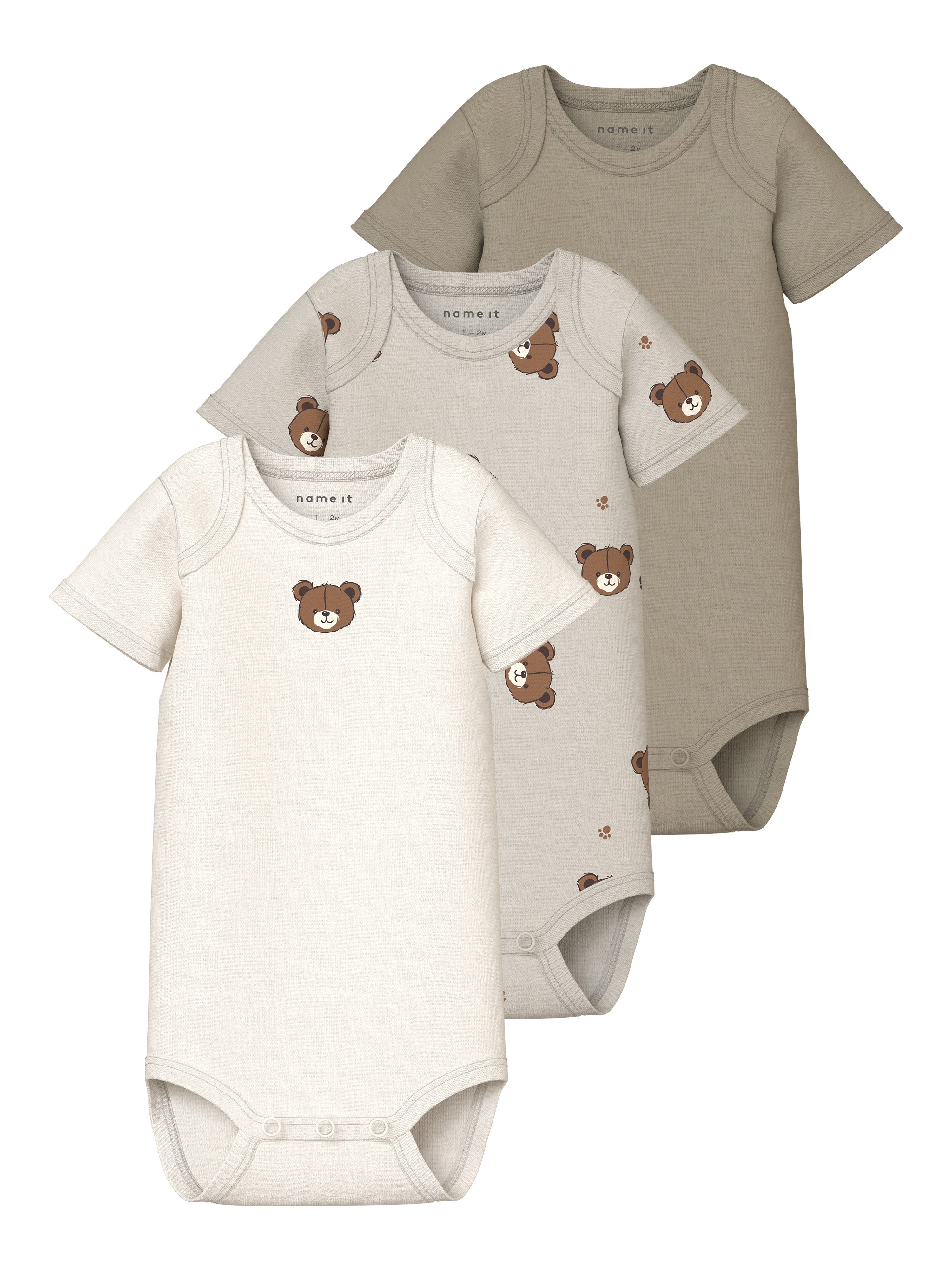 Name It Kurzarmbody NBNBODY 3P SS PUMICE BEAR NOOS (Packung, 3-tlg)