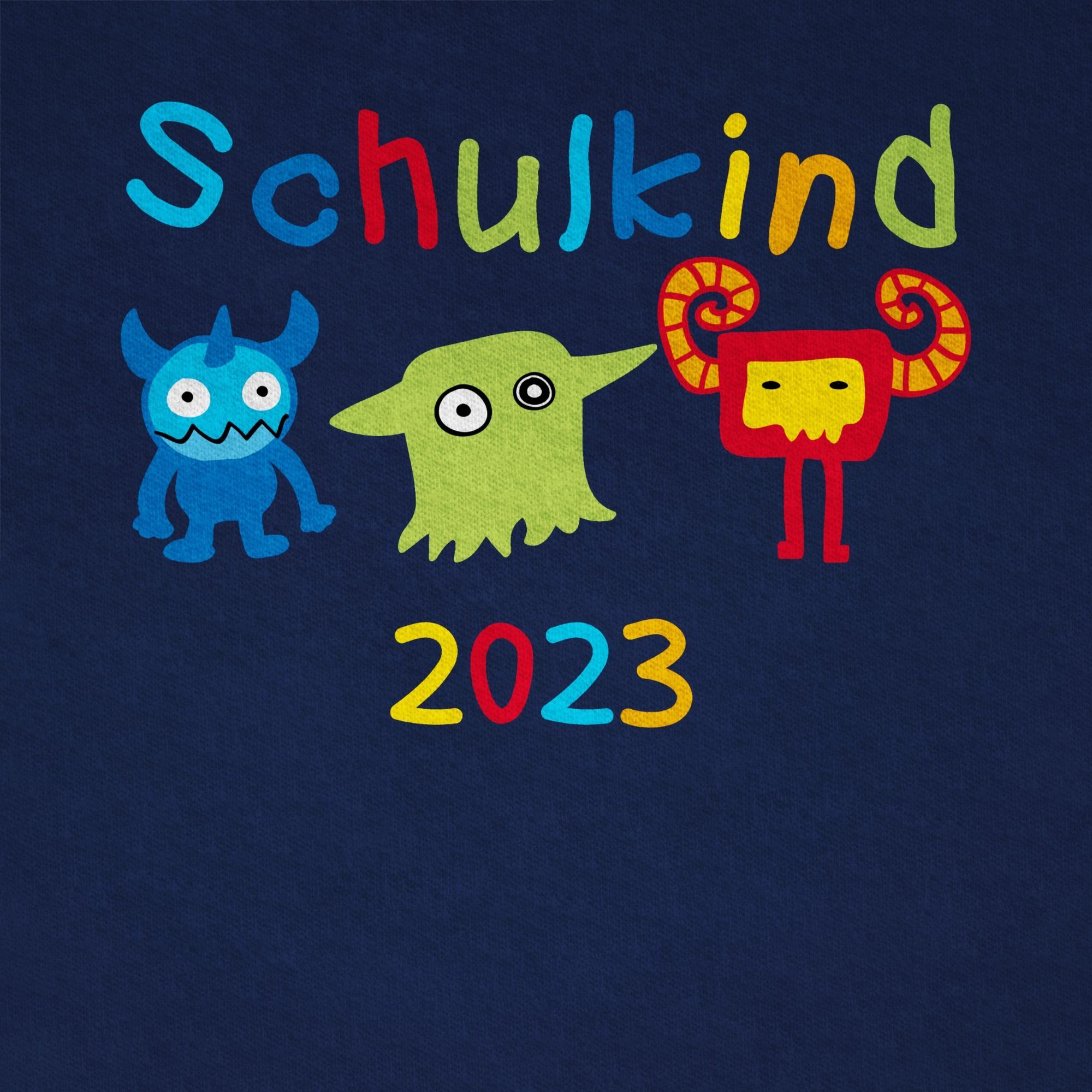 Schulanfang Einschulung Schulkind Monster Geschenke Shirtracer Junge 2023 Dunkelblau T-Shirt 01