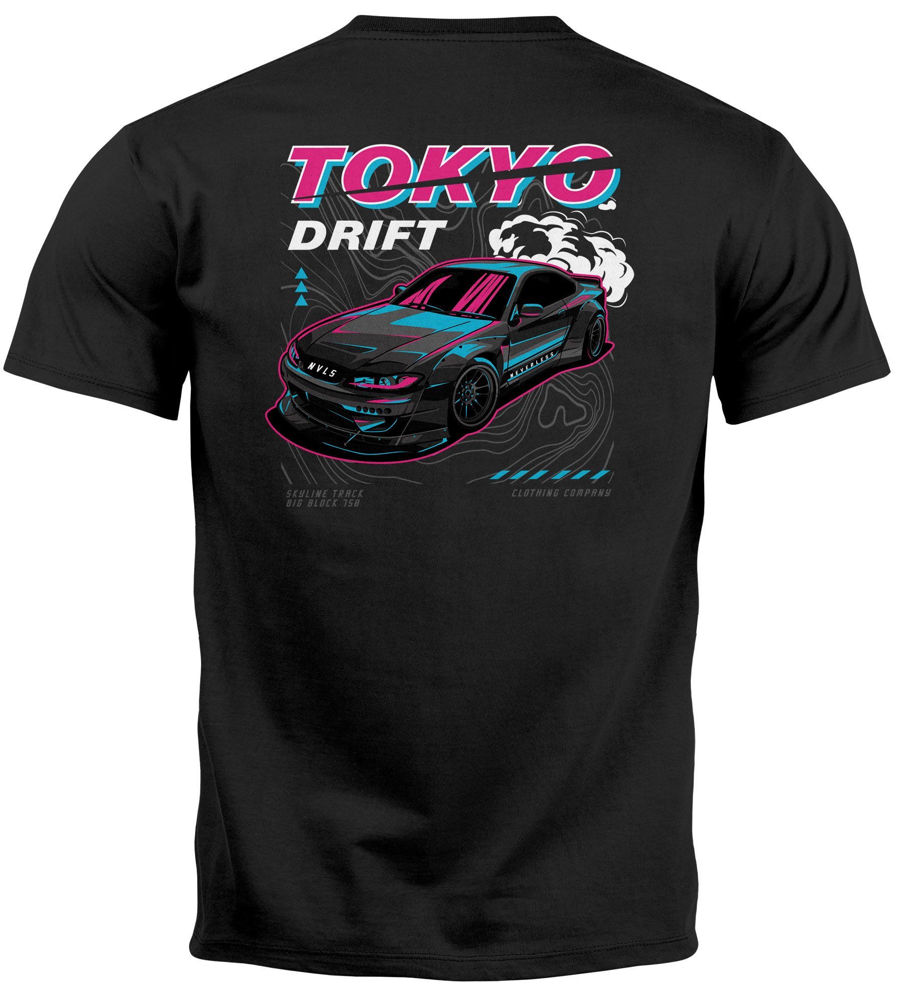 Neverless Print-Shirt Herren T-Shirt Backprint und Brustlogo Tokio Japan Racing Car Urban mit Print