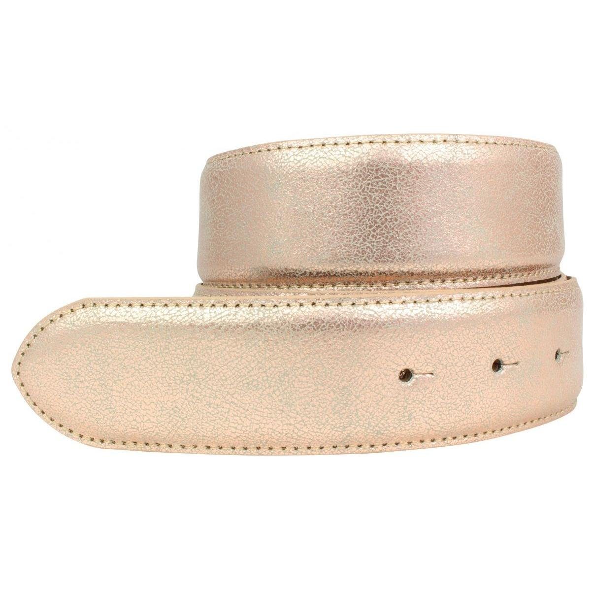 BELTINGER Ledergürtel Hochwertiger Wechselgürtel Metall-Optik ohne Schnalle 4 cm - Druckknop Roségold