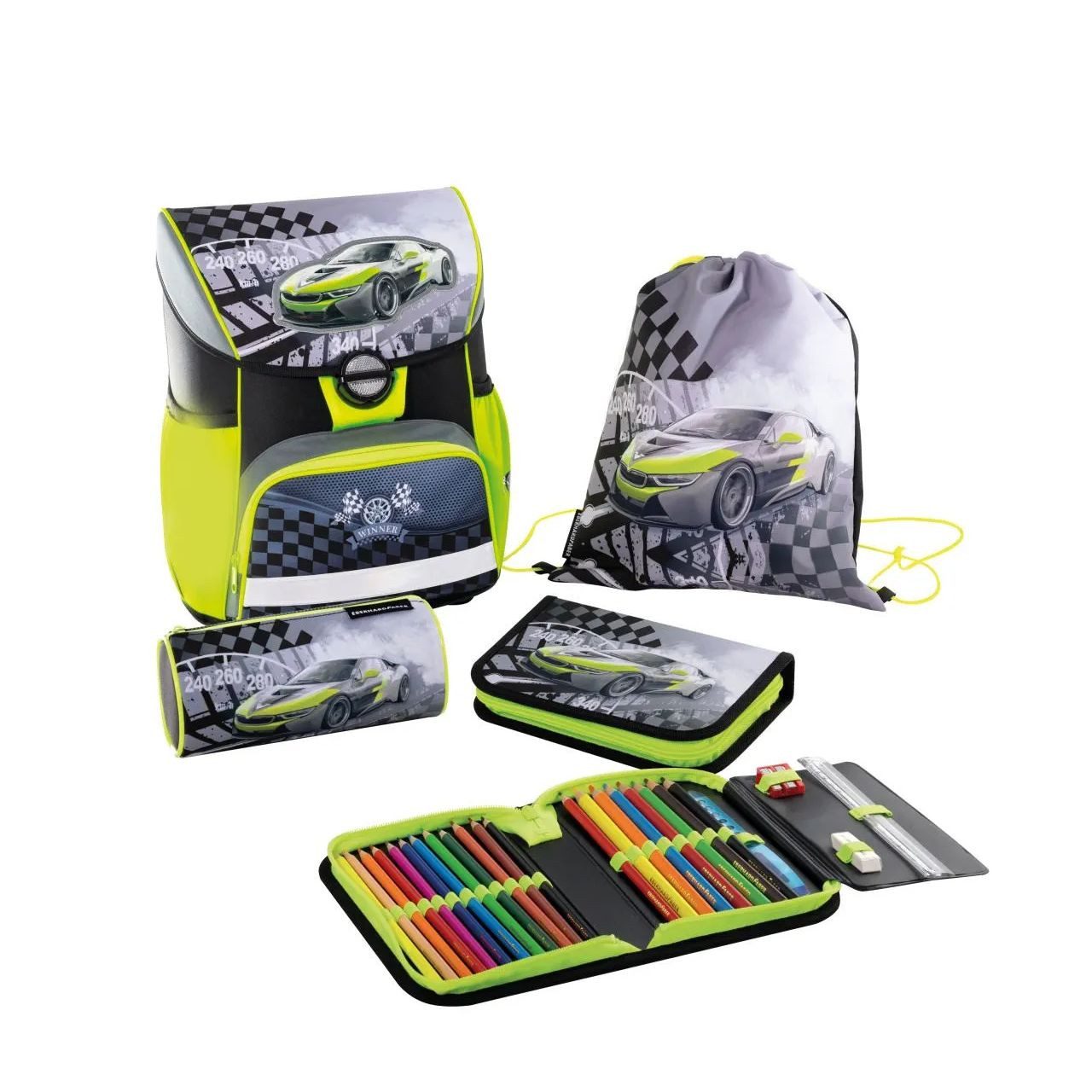 Eberhard Faber Schulranzen Eberhard Faber Schulranzen EFAlino Race Car Set mit Turnbeutel Mäppche