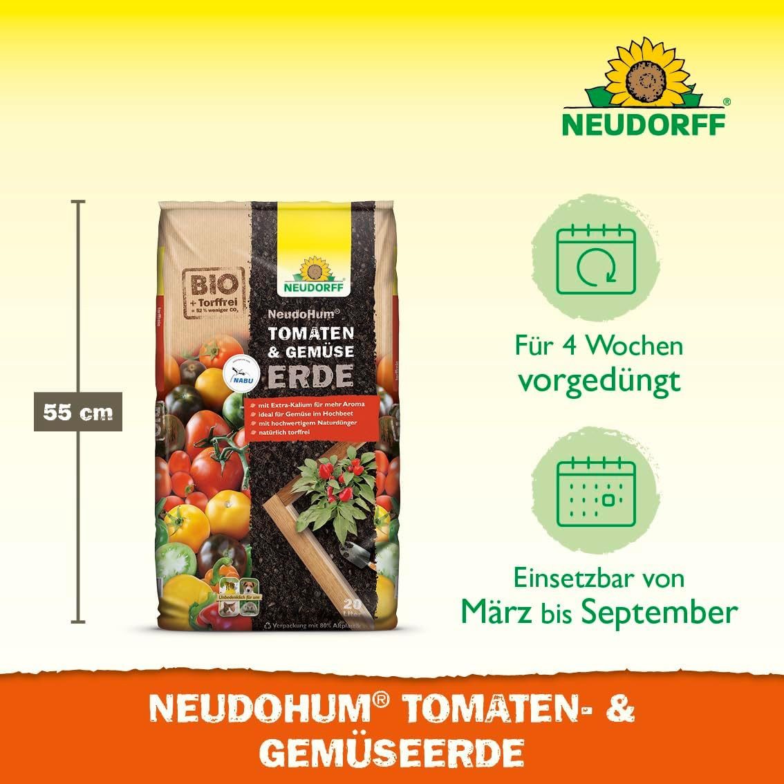 Neudorff Blumenerde NeudoHum Tomaten- & GemüseErde 20 L, für 4 Wochen vorgedüngt