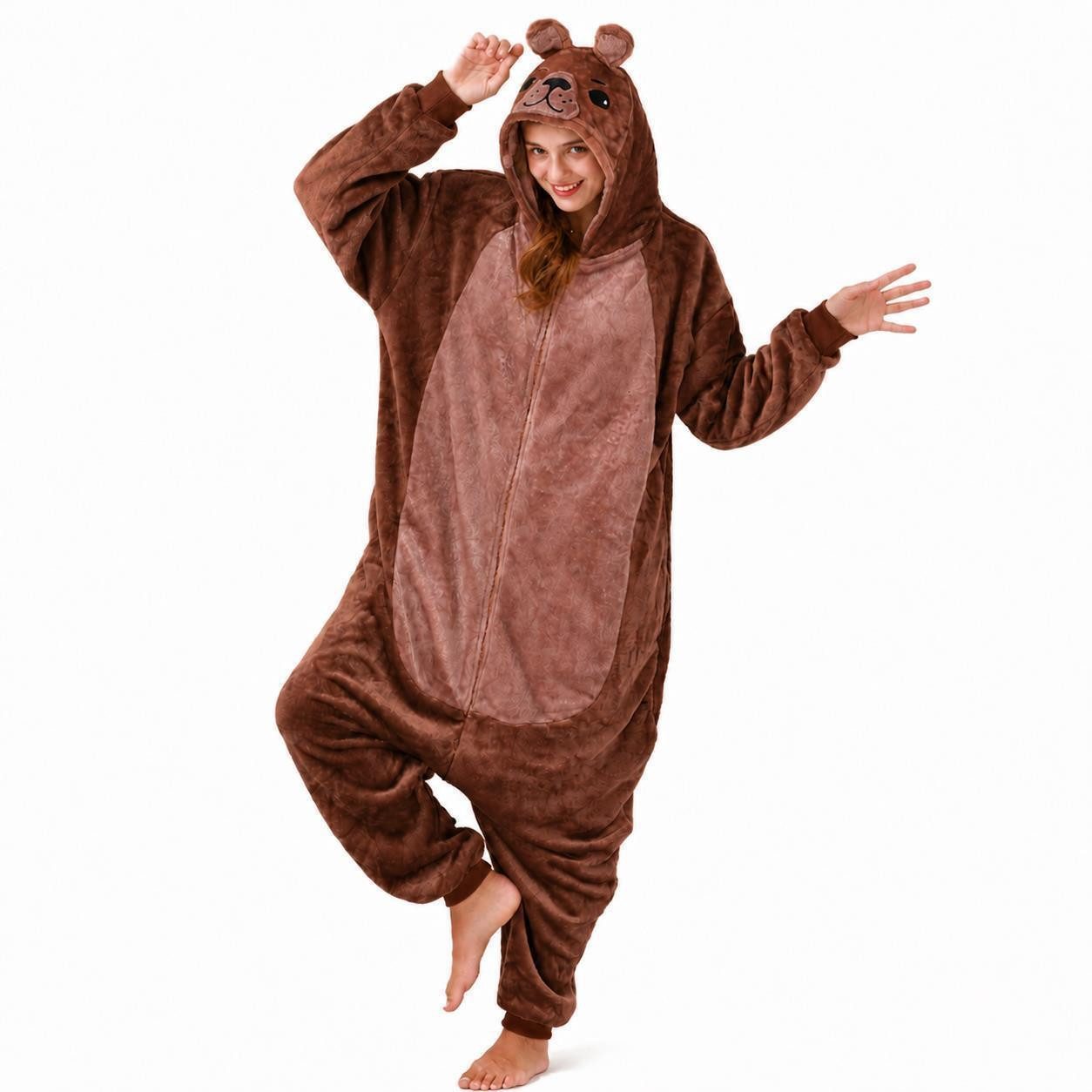 Corimori Partyanzug Flauschiges Bären-Kostüm für Erwachsene, Karneval Kostüm Onesie für, Jumpsuit, Pyjama, Fasching, Kigurumi, Tierkostüme, Bär Winfred