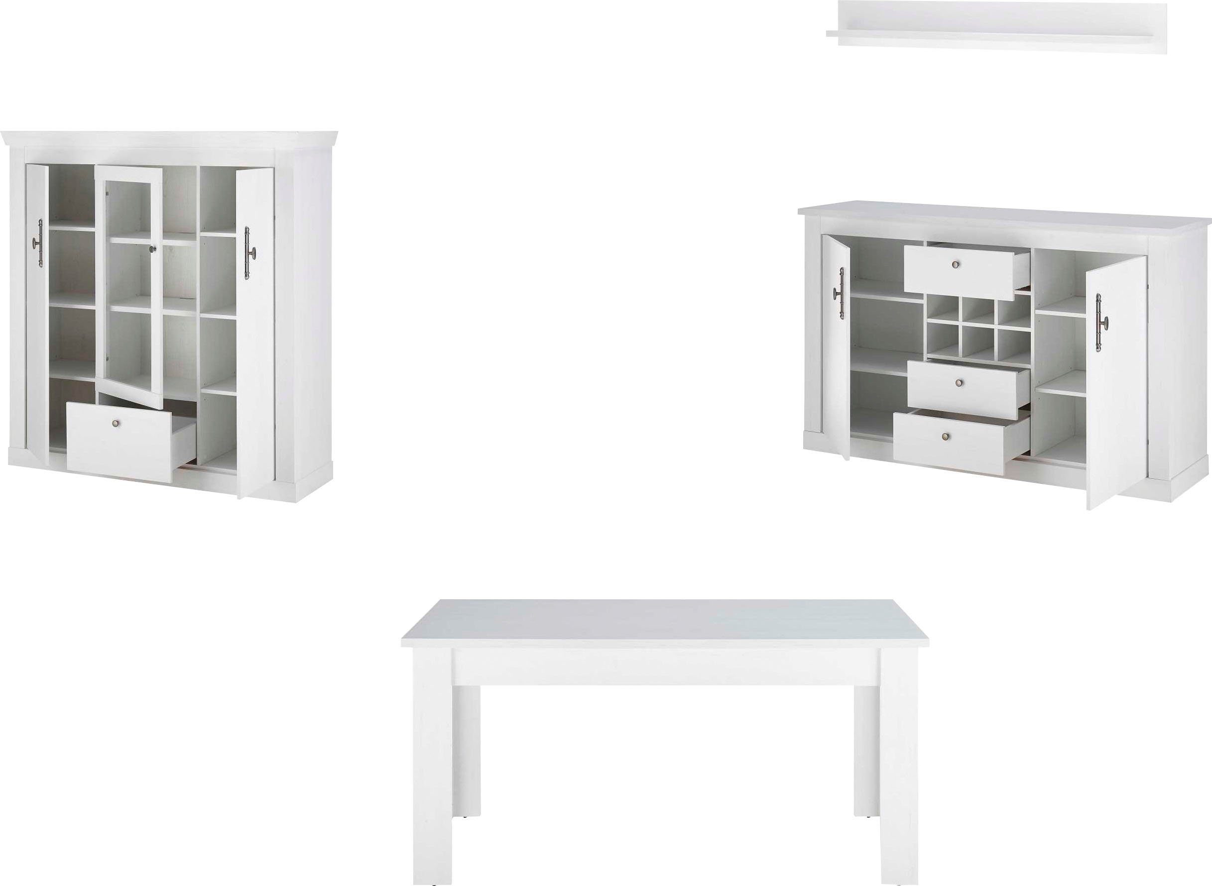 Home affaire Wohnwand RAVENNA, (4-St), im romantischen Landhausstil, Griffe aus Metall, Softclose-Funktion