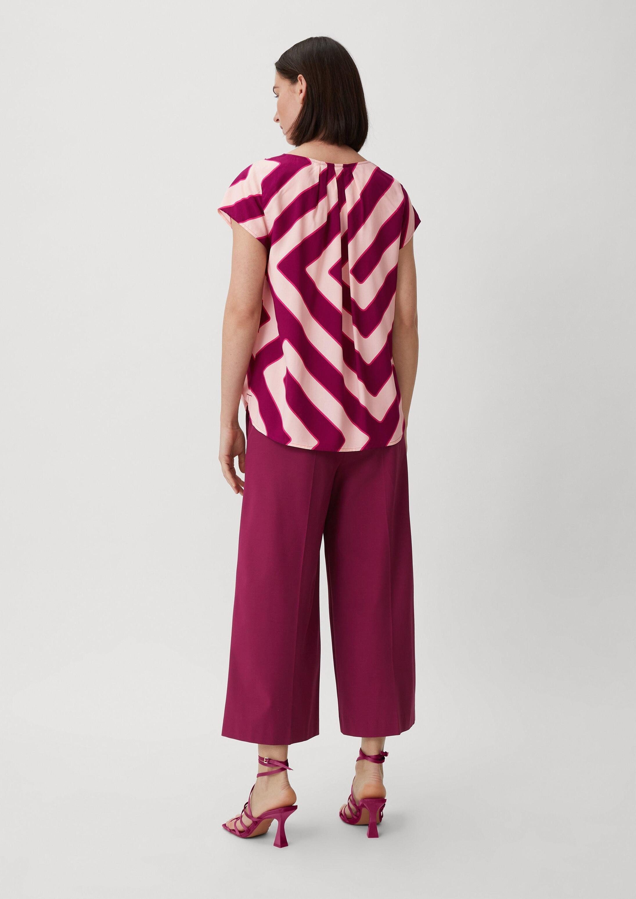 comma Kurzarmbluse Bluse Viskosebluse mit Allover-Print
