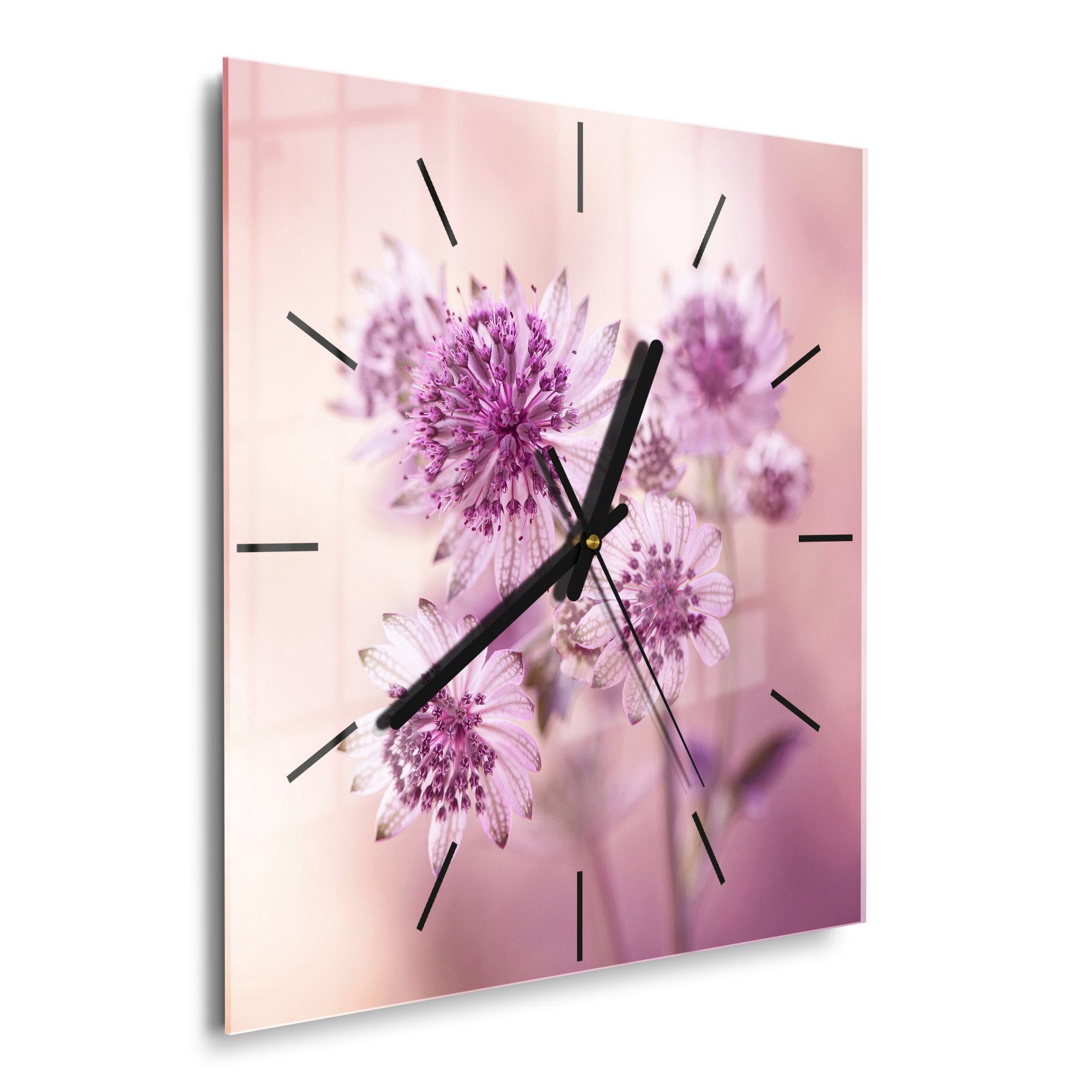 DEQORI Wanduhr 'Lila Sterndolden' (Glas Glasuhr modern Wand Uhr Design Küchenuhr)