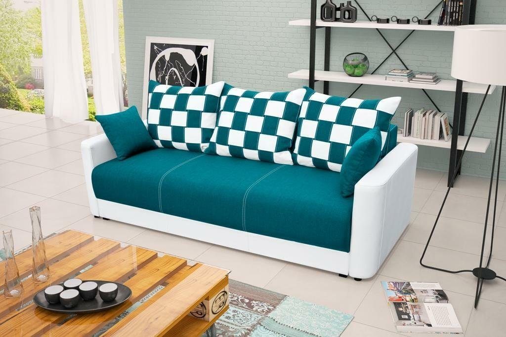 JVmoebel Sofa, Mit Bettfunktion Blau/Weiß