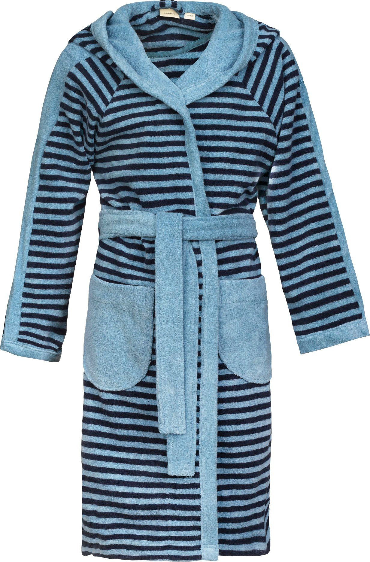 Esprit Kinderbademantel Little Stripped Hoody, Kurzform, Rundstrickware, Kapuze, Gürtel, mit Zipfelmütze sky blue | Bademäntel