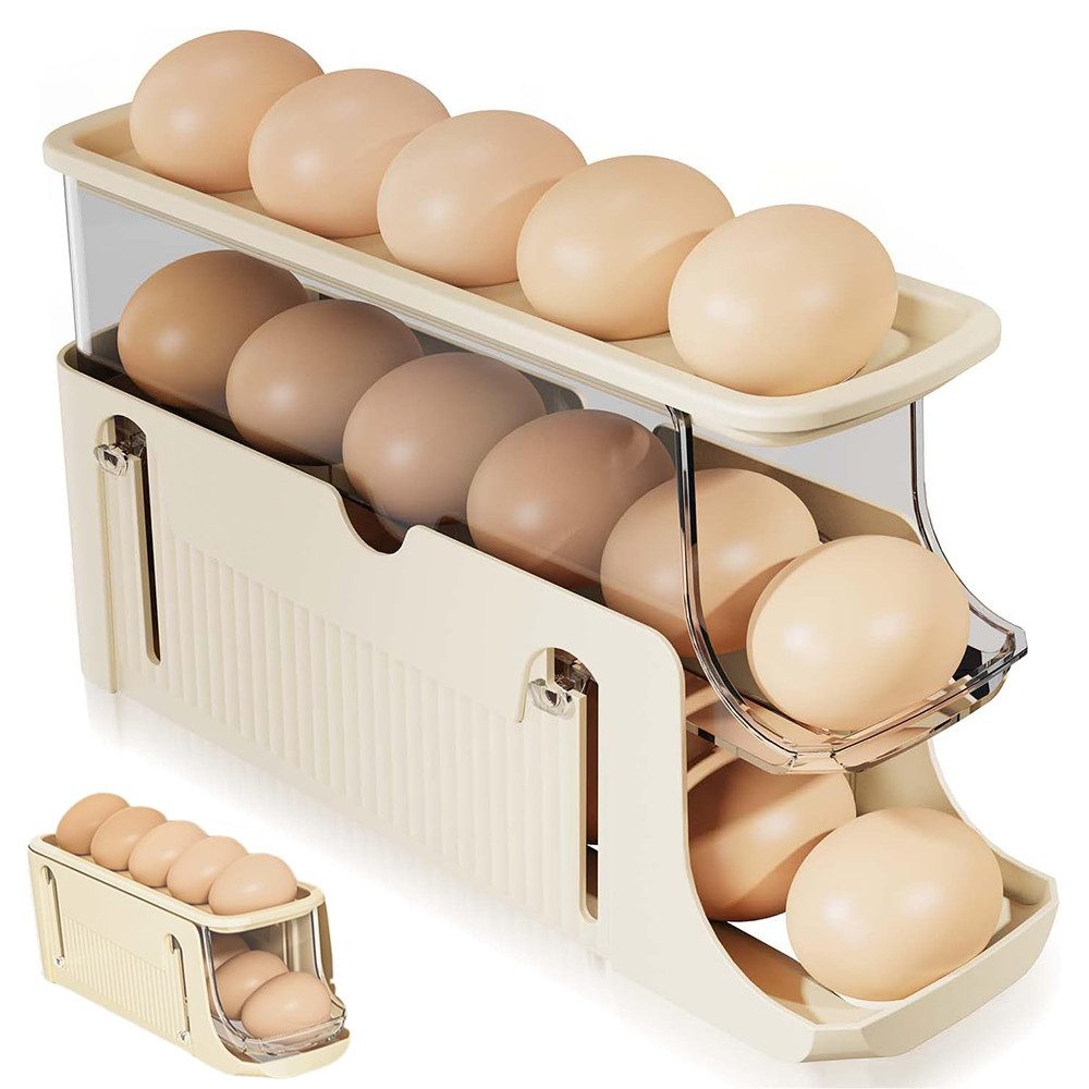 TUWENA Eierbecher automatisch rollendes 3 Tier Eierhalter für Kühlschrank, für 15-17 Eier Geeigne, für Küchenkühlschrank Arbeitsplatte