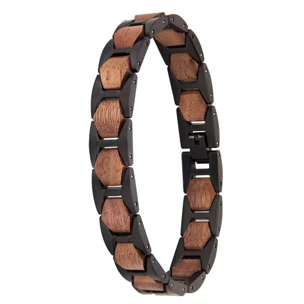 Holztick Bavaria Gliederarmband Lyron, schönes Walnussholz mit dunklem Edelstahl