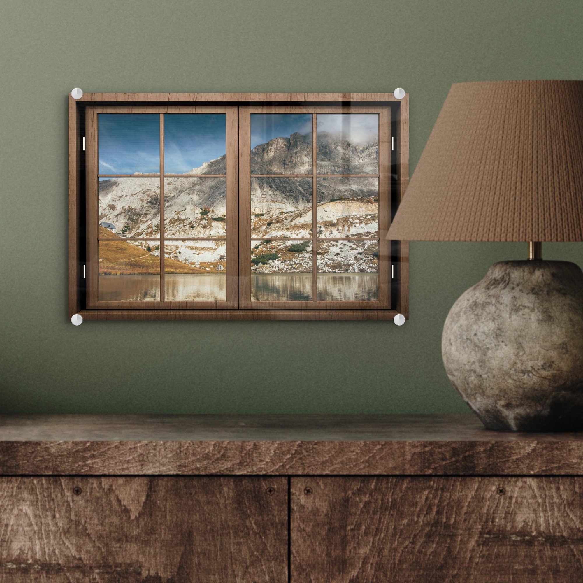 MuchoWow Acrylglasbild - - Foto auf Durchblick Bilder - auf - (1 St), Wasser - Glas Glasbilder Wandbild Glas Fels, Wanddekoration