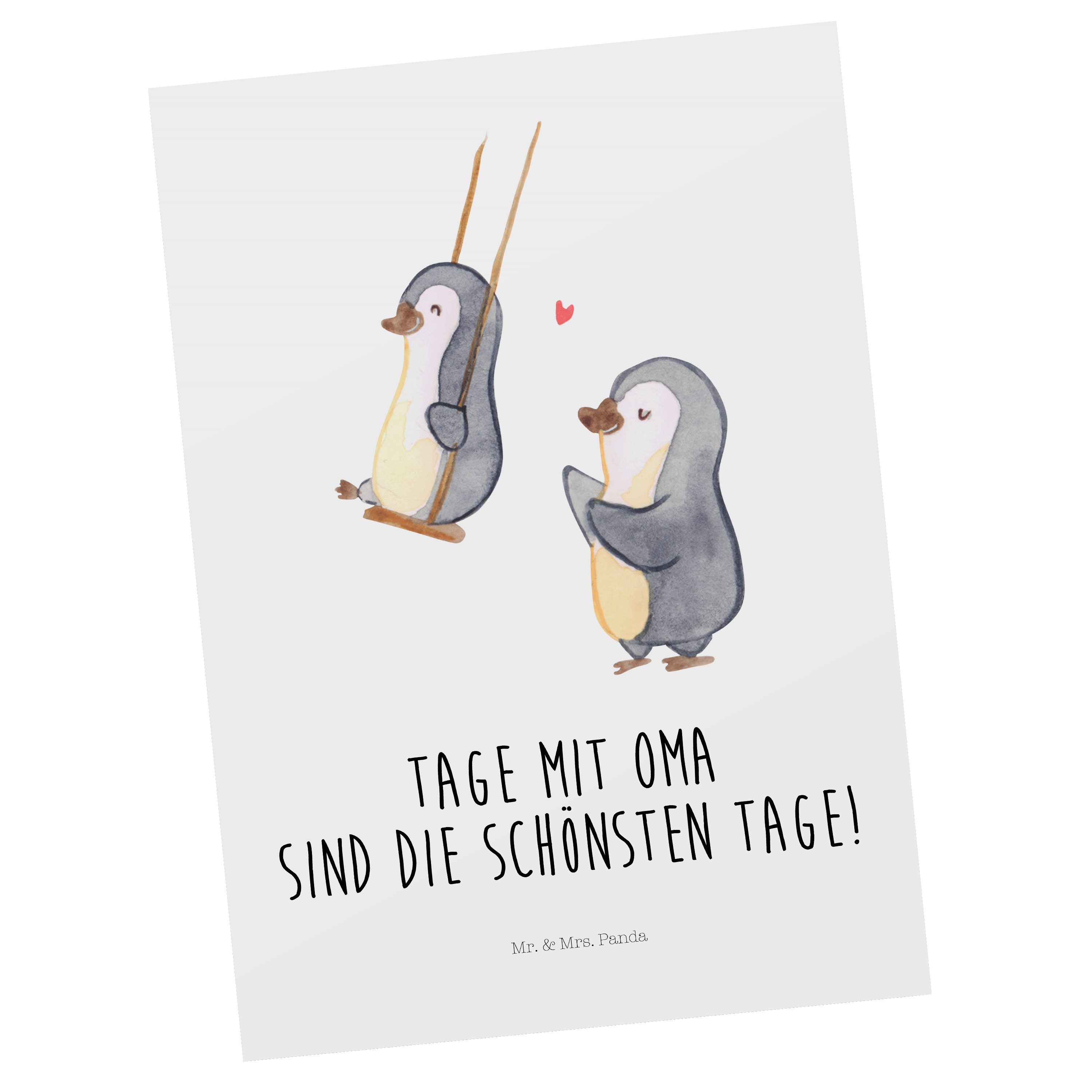 Mr. & Mrs. Panda Postkarte Pinguin Oma schaukeln - Weiß - Geschenk, beste Oma, Papa, Einladungsk
