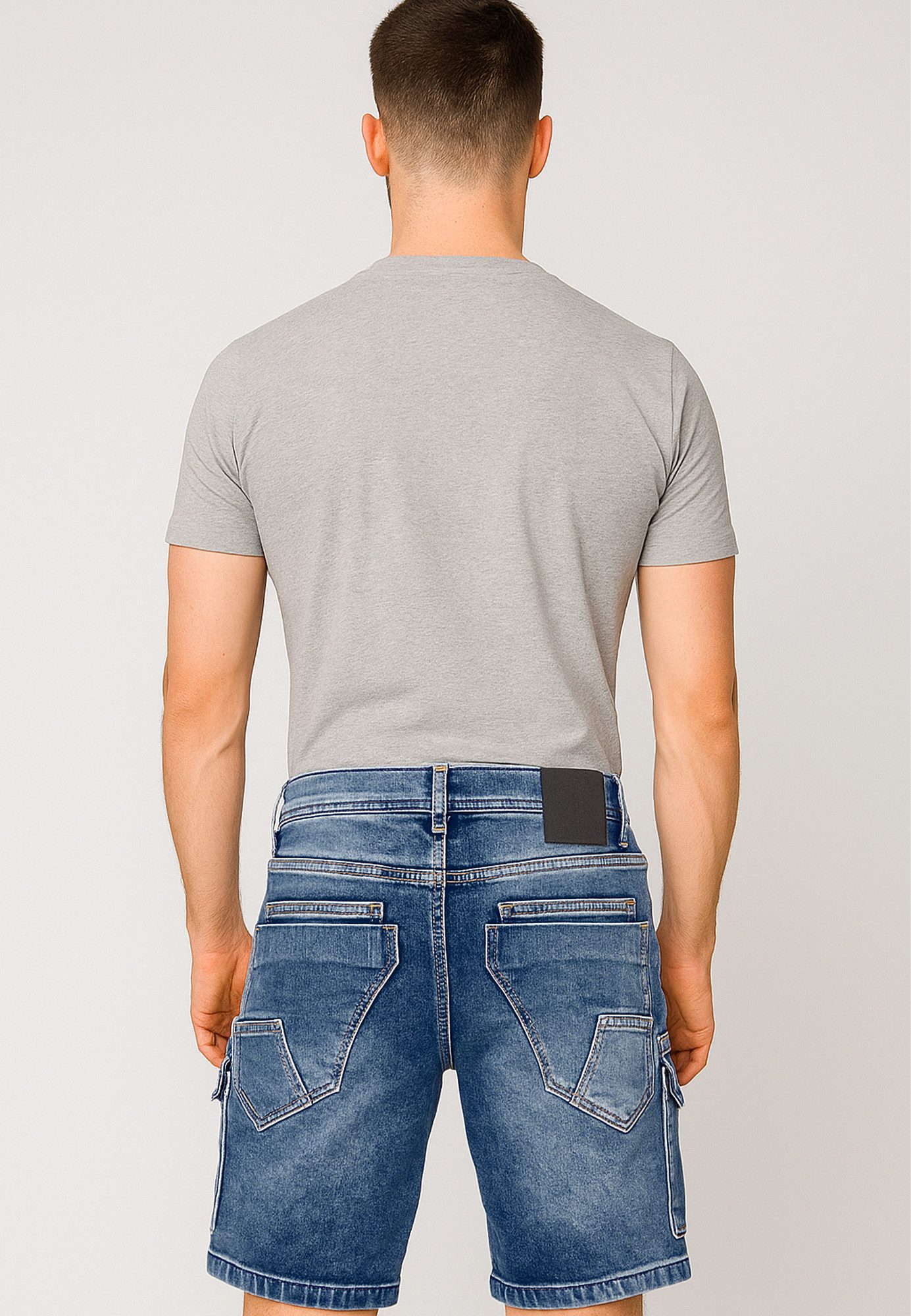 Egomaxx Jeansshorts Bequeme Cargo Bermuda mit Cargotaschen für Herren Baumwolle Regular Fit unifarben atmungsaktiv Knopfleiste – Bild 3 von 3