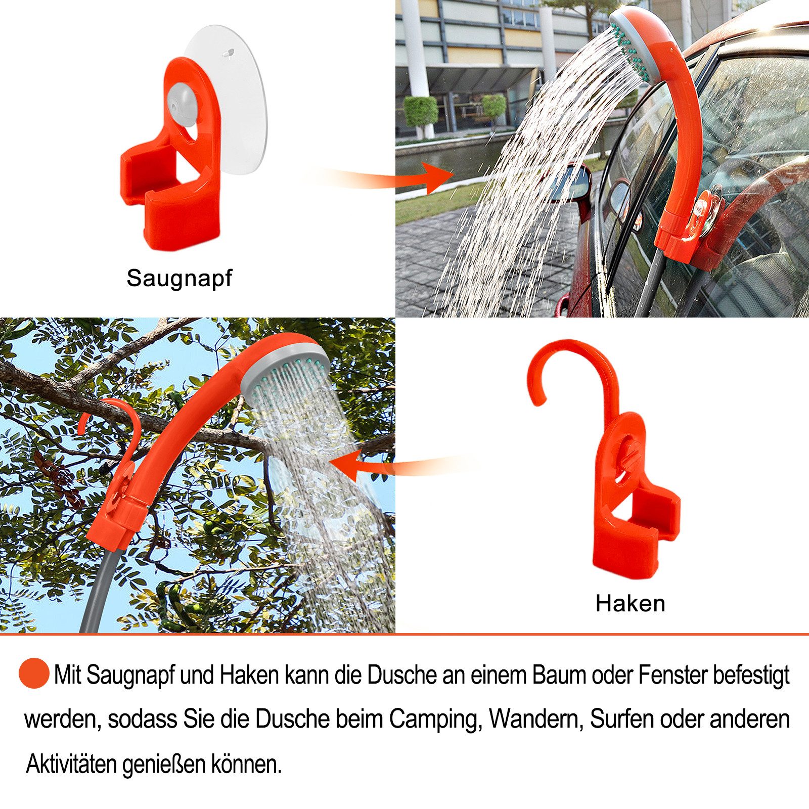 FIVMEN Gartendusche Akku Campingdusche Tauchpumpe Handbrause Aussendusche Camping Dusche (1 St), mit 2200mAh wiederaufladbarer Akku, USB-Ladekabel, für Camping, – Bild 5 von 5