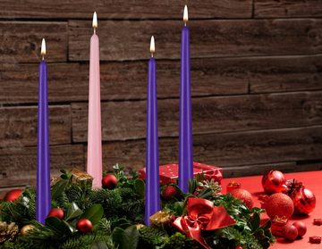 BRUBAKER Adventskerze Traditionelle Weihnachtskerzen 3 x Lila 1 x Rosa (4er Pack Premiumkerzen, geruchsneutral), rauchfreie Spitzkerzen für Adventskränze