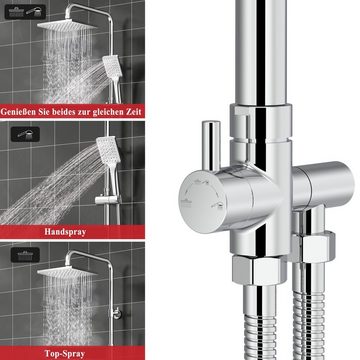 Rainsworth Duschsystem 3 Funktionen Duschsystem ohne Armatur, Höhe 114 cm, Set, Duschset Duschstangeset Duschsäuleset, eckig Regenduschset mit Kopfbrause 20x20cm für Badezimmer, Chrom