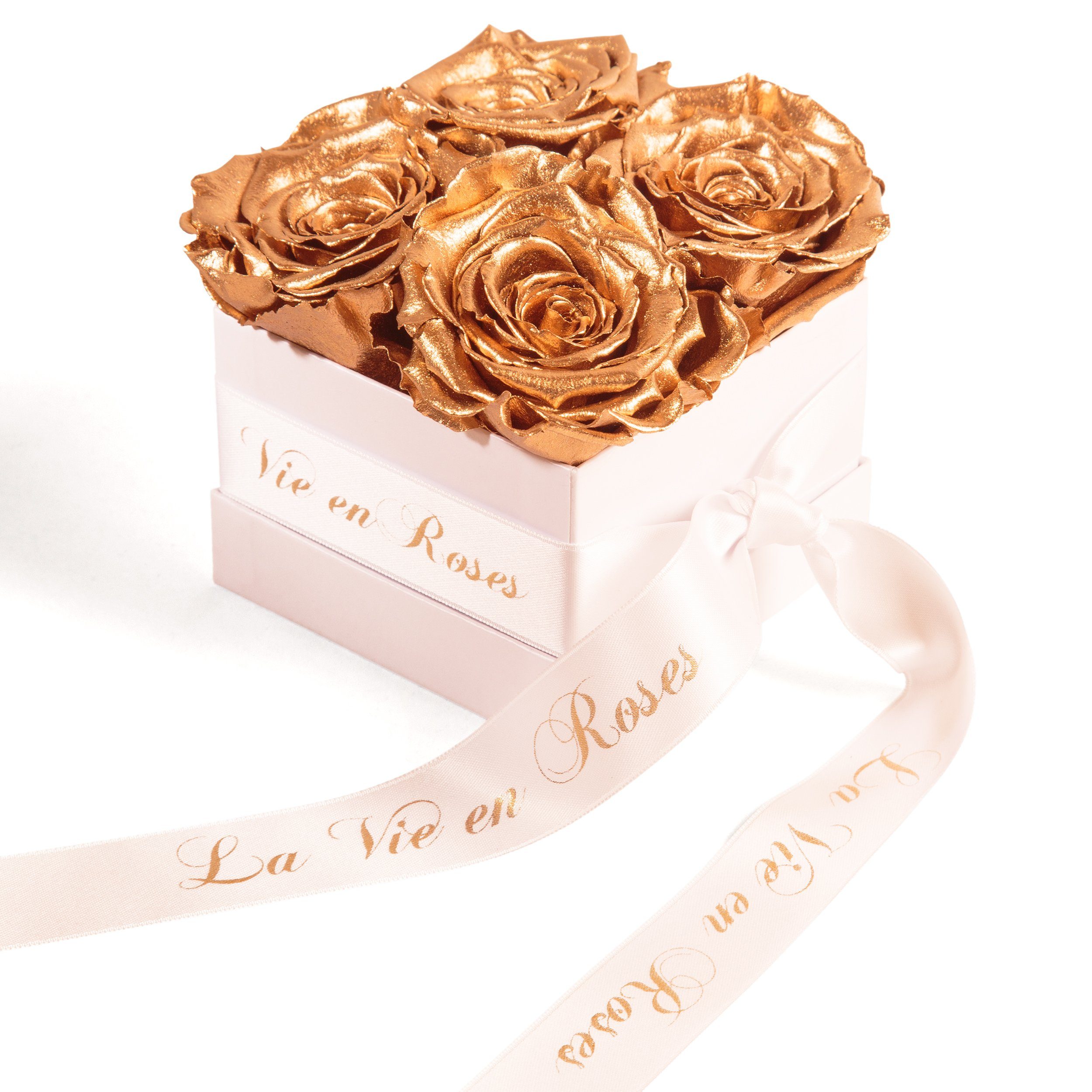 Kunstblume Rosenbox weiß Infinity Rosen Poesie Deko Geschenk für Damen Rose, ROSEMARIE SCHULZ Heidelberg, Höhe 8.5 cm, für Frauen zum Valentinstag, Made in Germany