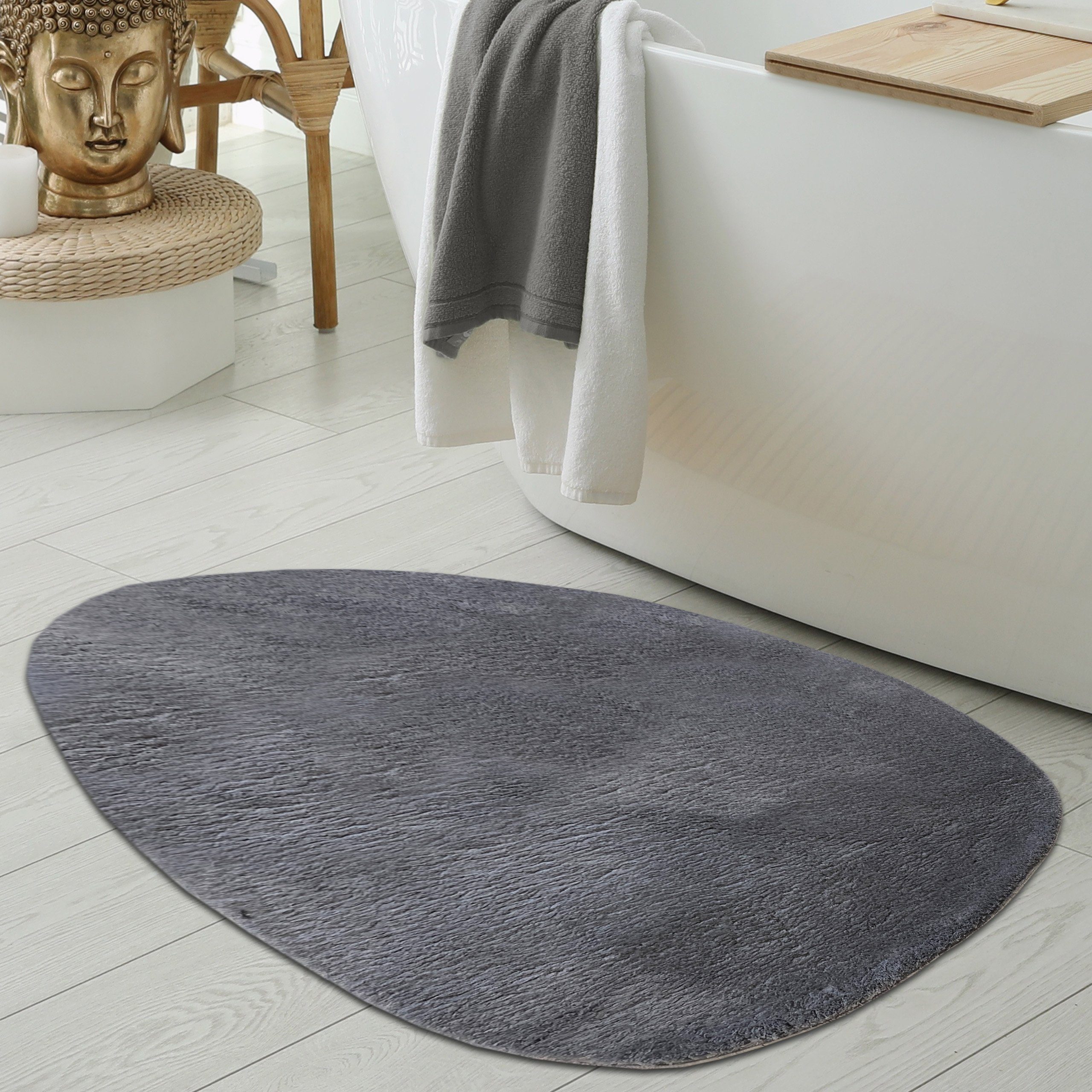 – 16 Waschbare mm schön Badezimmer rechteckig, – WC-Teppiche Teppich-Traum, Höhe: anthrazit, weich Teppich