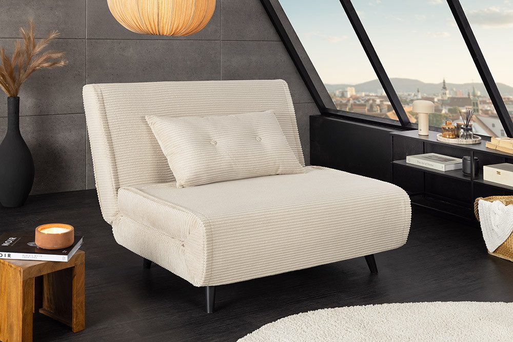 riess-ambiente Relaxsessel SMART MULTIFUNCTION 100cm beige - Cord, Bettfunktion, mit Kissen (Einzelartikel, 1-St), ausziehbare Schlafgelegenheit - ideal für Wohn- oder Gästezimmer