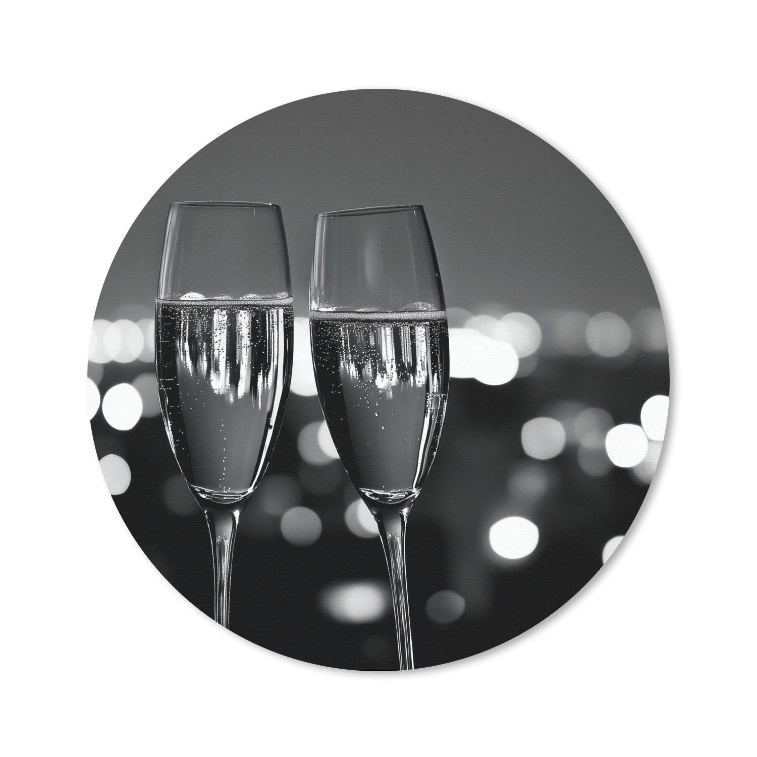 MuchoWow Mauspad Seifenblasen - Prost - Champagnergläser - Lichter der Stadt (1-St), Büro für Tastatur und Maus, Mousepad Gaming, Rund 20x20 cm
