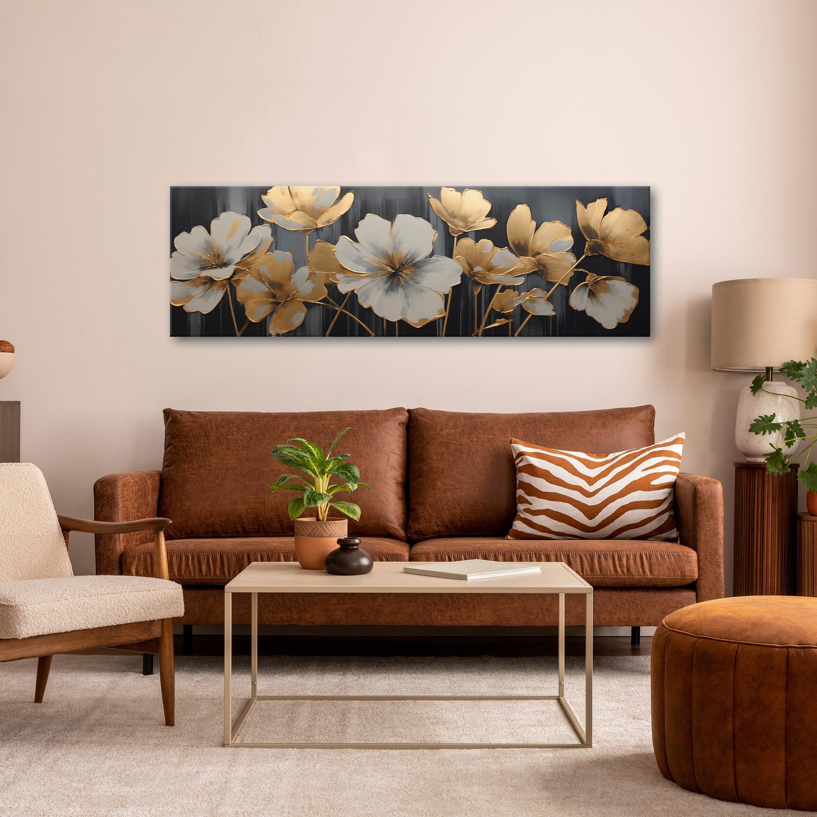 Wallarena Leinwandbild Blumen Gold Beige Abstrakt günstig online kaufen