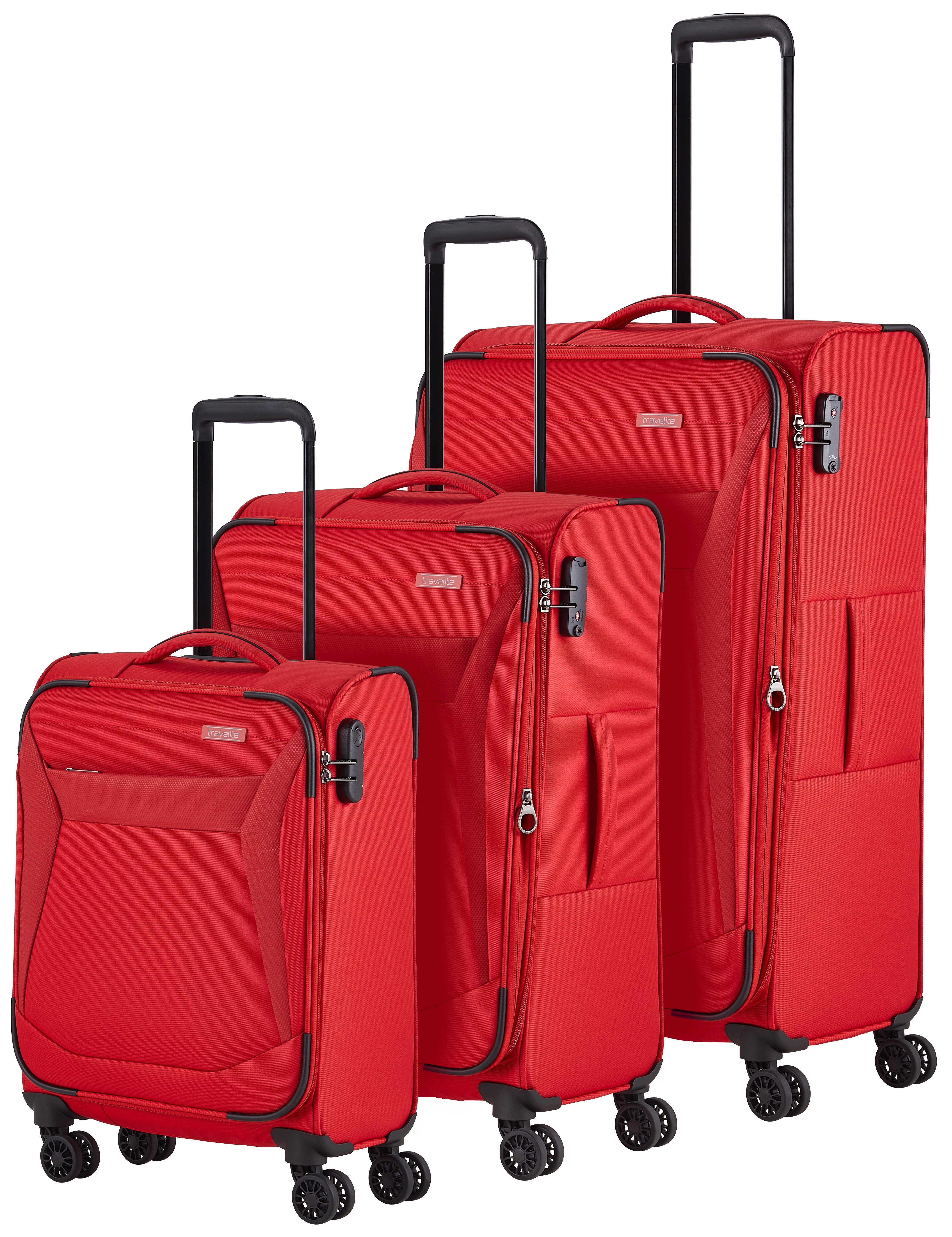 travelite Trolleyset CHIOS 4w 3 Trolley Set), in Rollen, tlg., rot Design 4 (Set, Weichgepäck praktischem L/M/S