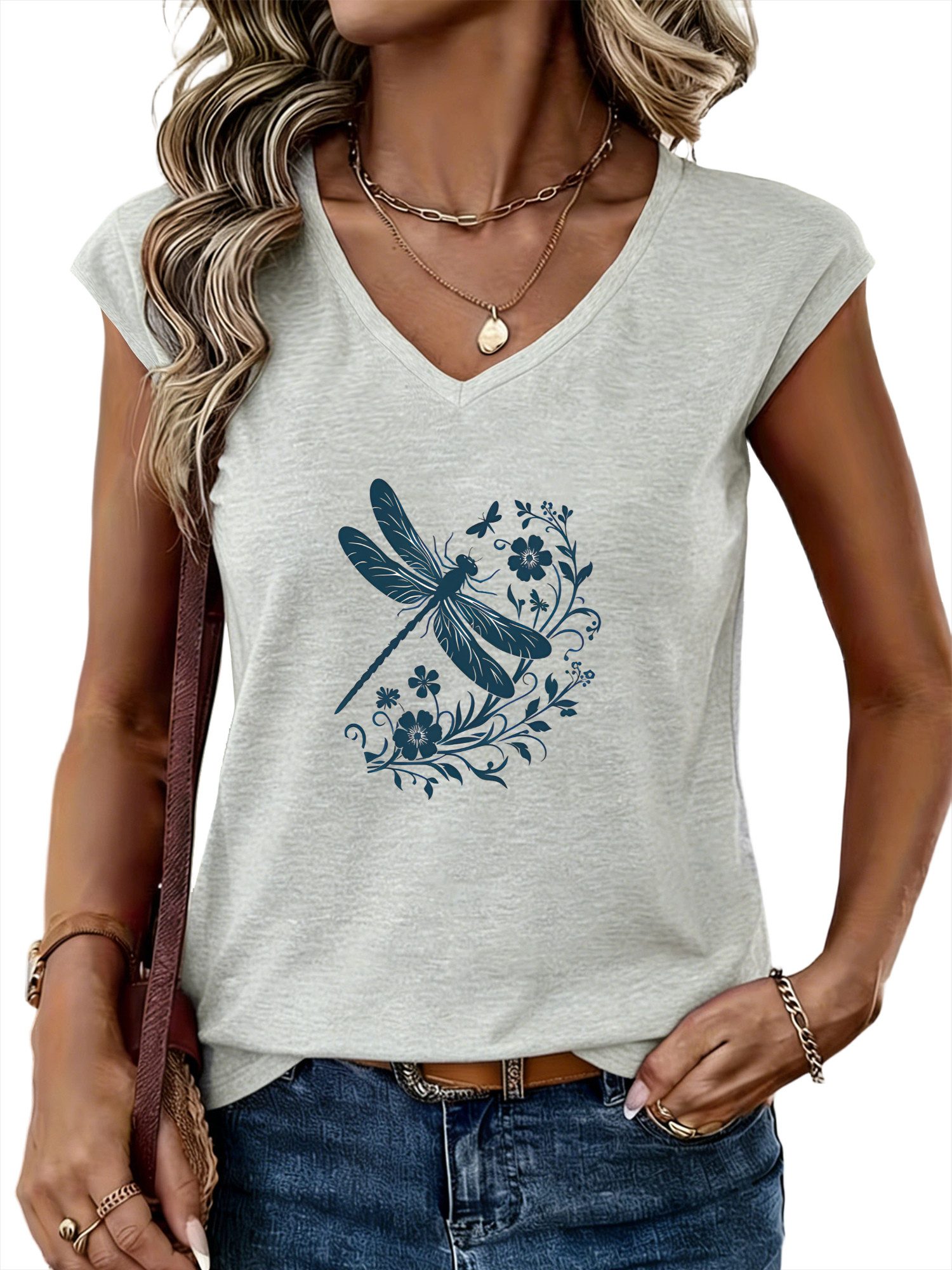 PYLIKE Tanktop Damen bequemes Sommer Ärmellos Tanktop Locker Hellgrau Print-Shirt Bequem für Freizeit und Büro,Strandurlaub