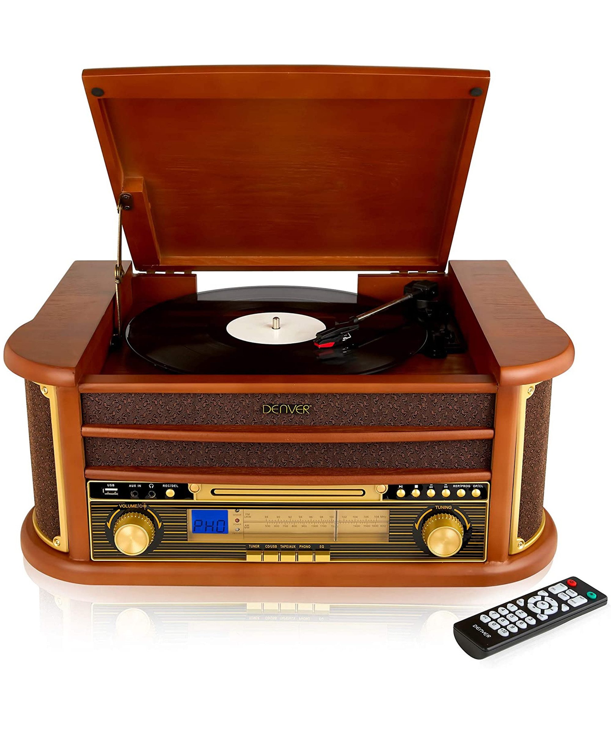 Denver MCR-50 Plattenspieler (3-Gang-Riemen, Plattenspieler, Kassette, CD, Radio, USB-MP3)