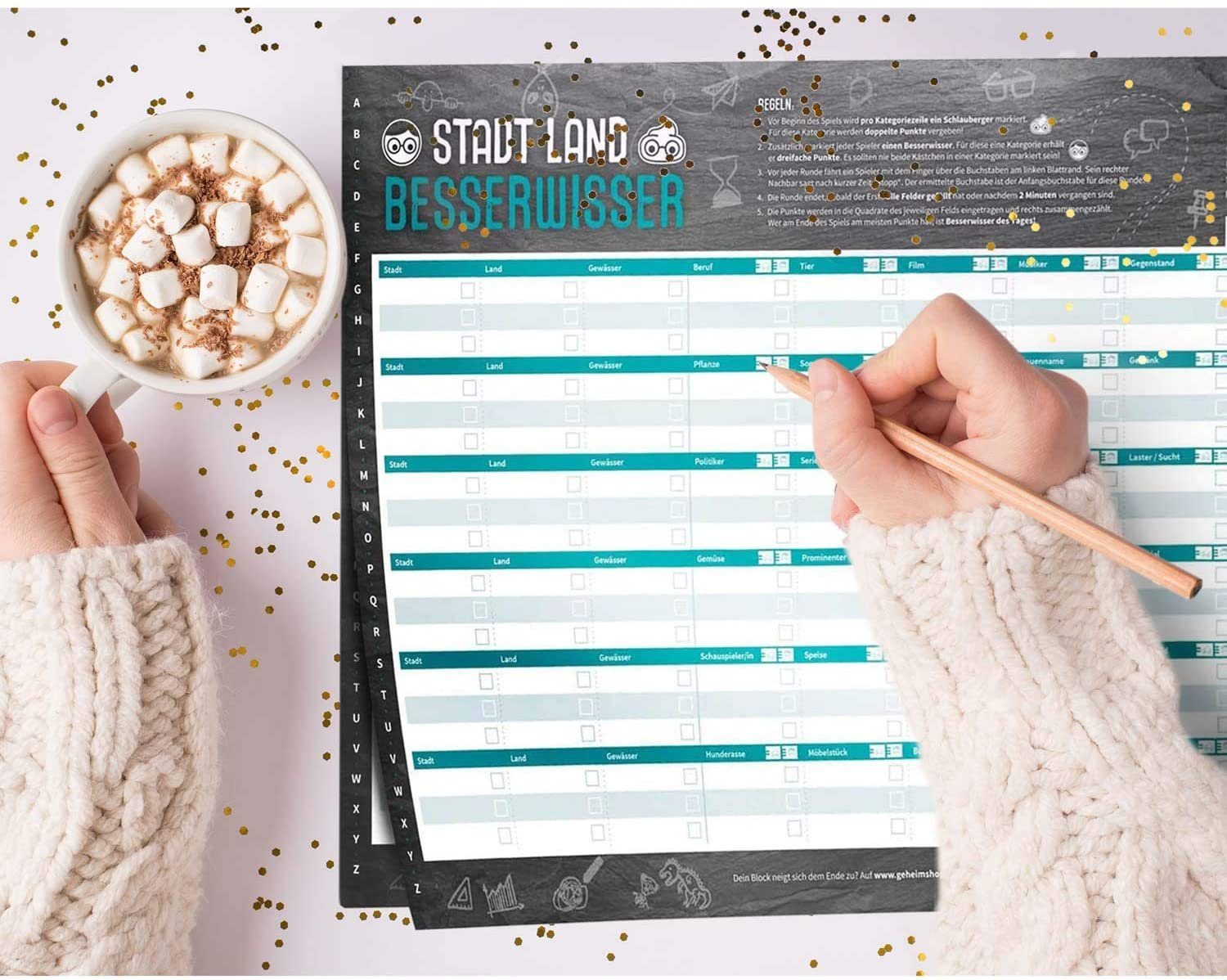 Goods+Gadgets Spiel Stadt Land Besserwisser – Quiz & Partyspiel für Erwachsene & Freunde, Stadt, Land, Besserwisser Block, Spiele-Klassiker Neuauflage