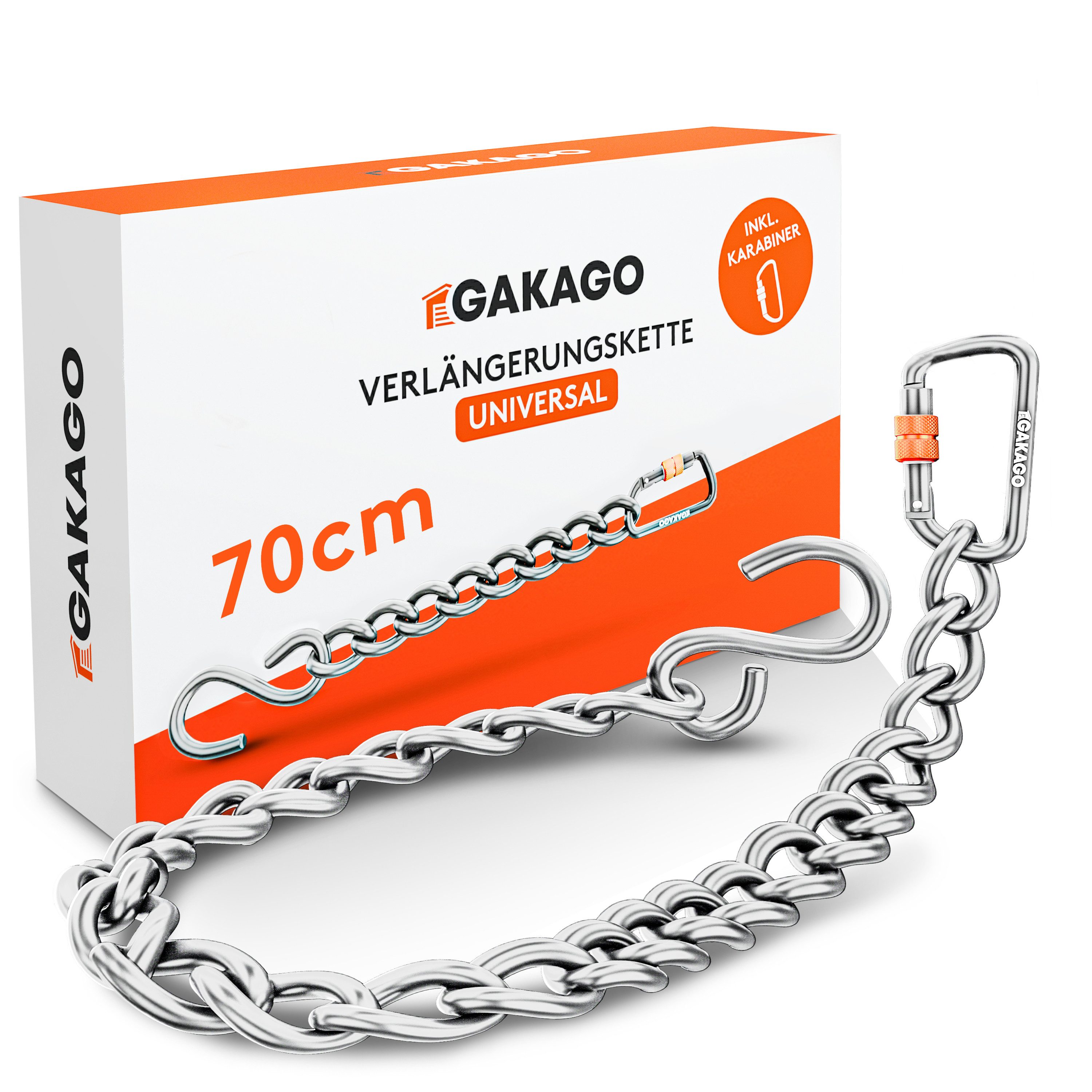 Gakago Deckenhaken Verlängerungskette, als Hängesessel Kette, Schaukel Verlängerung, Boxsack Halterung, (Extra Starke Stahlkette mit S-Haken, Drehwirbel und Karabiner), - Flexible Aufhängung auch für Draußen