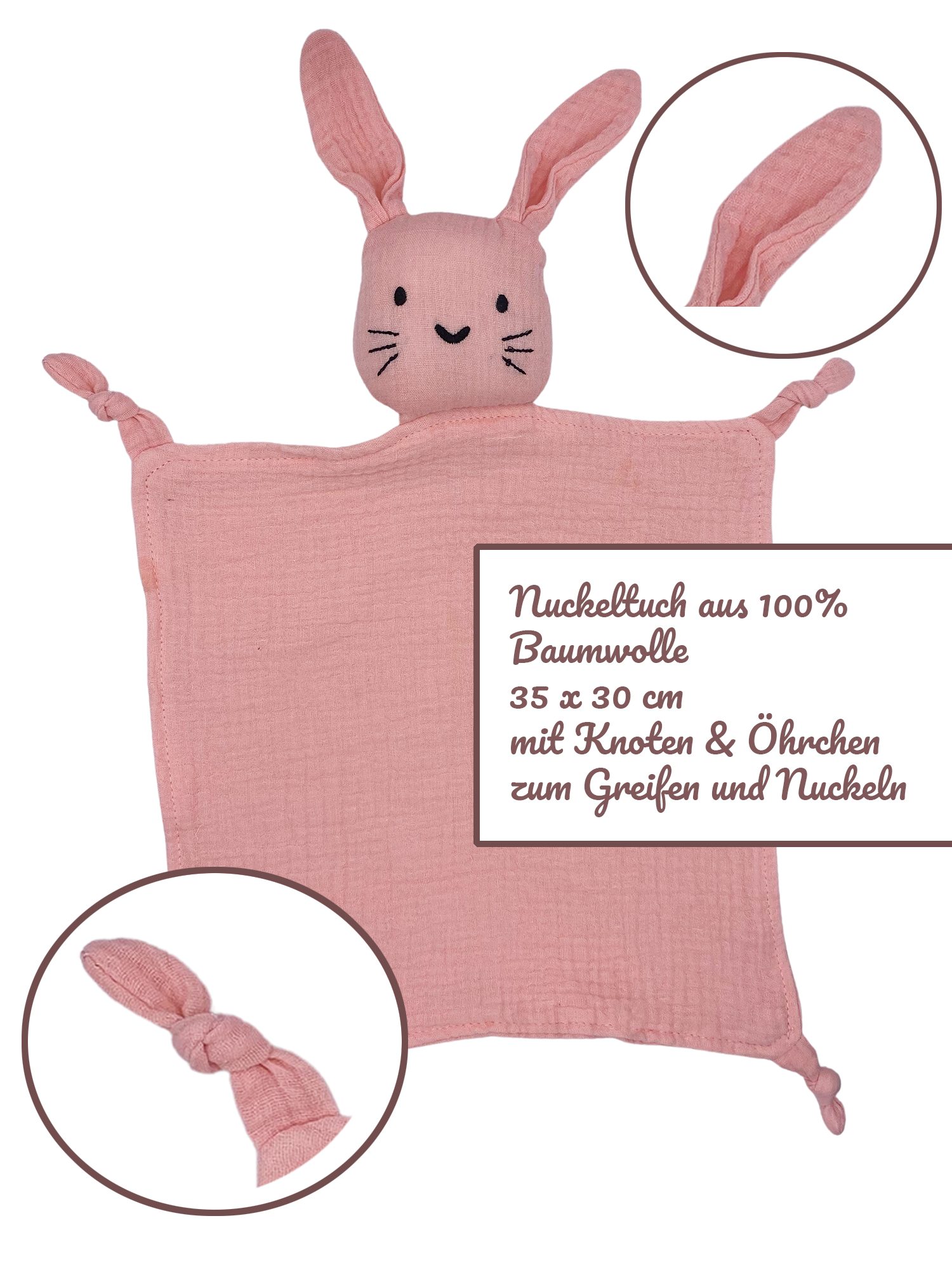 (1-tlg., Baumwolle Schnuffeltuch, Schmusetuch) 1 aus Angel's Schmusetuch mit Hasenmotiv, Baby rosa kuschelweicher Schlafhilfe