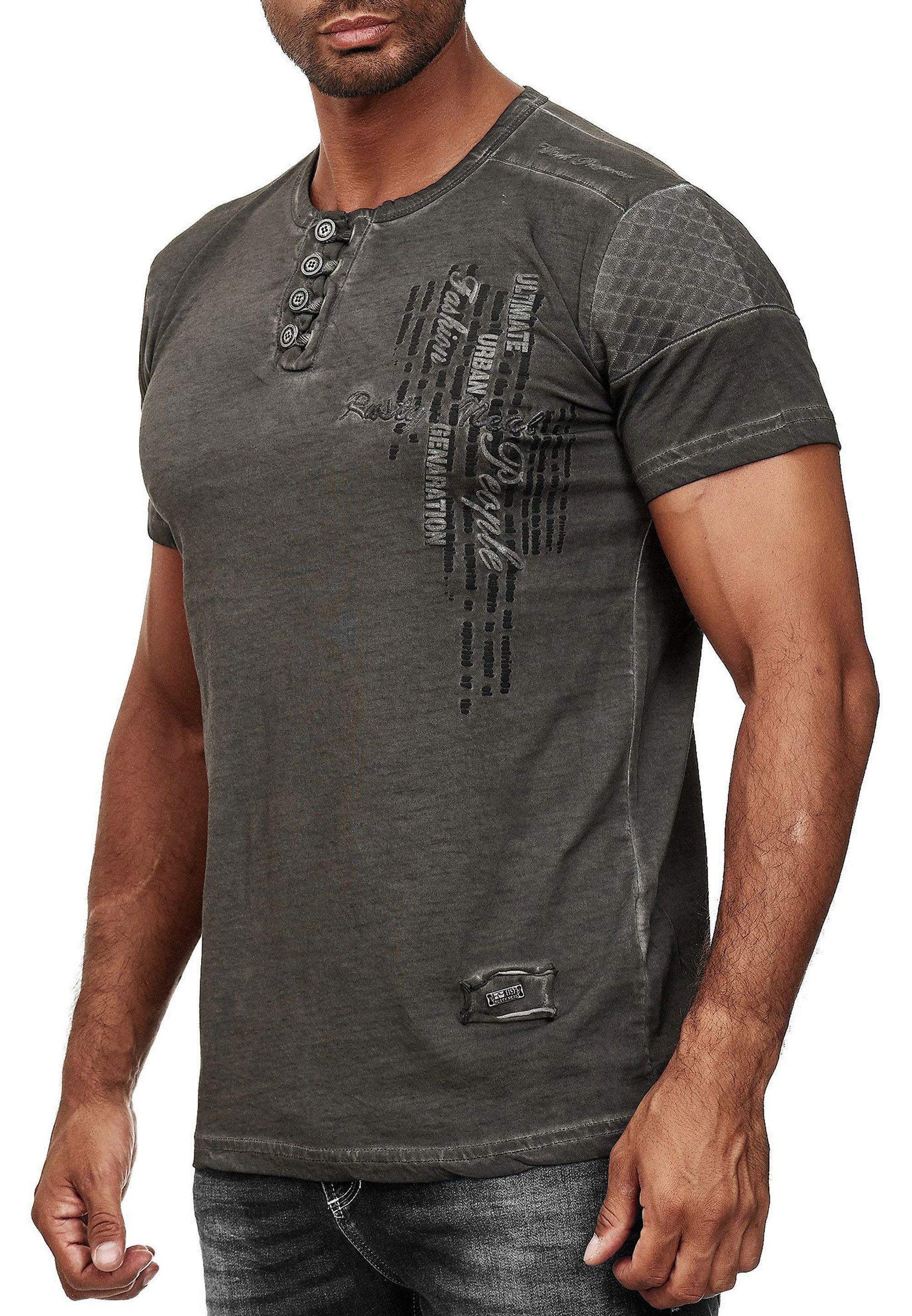 R-NEAL T-Shirt T-Shirt Verwaschen mit Knopfleiste und Seitlichem Aufdruck S günstig online kaufen