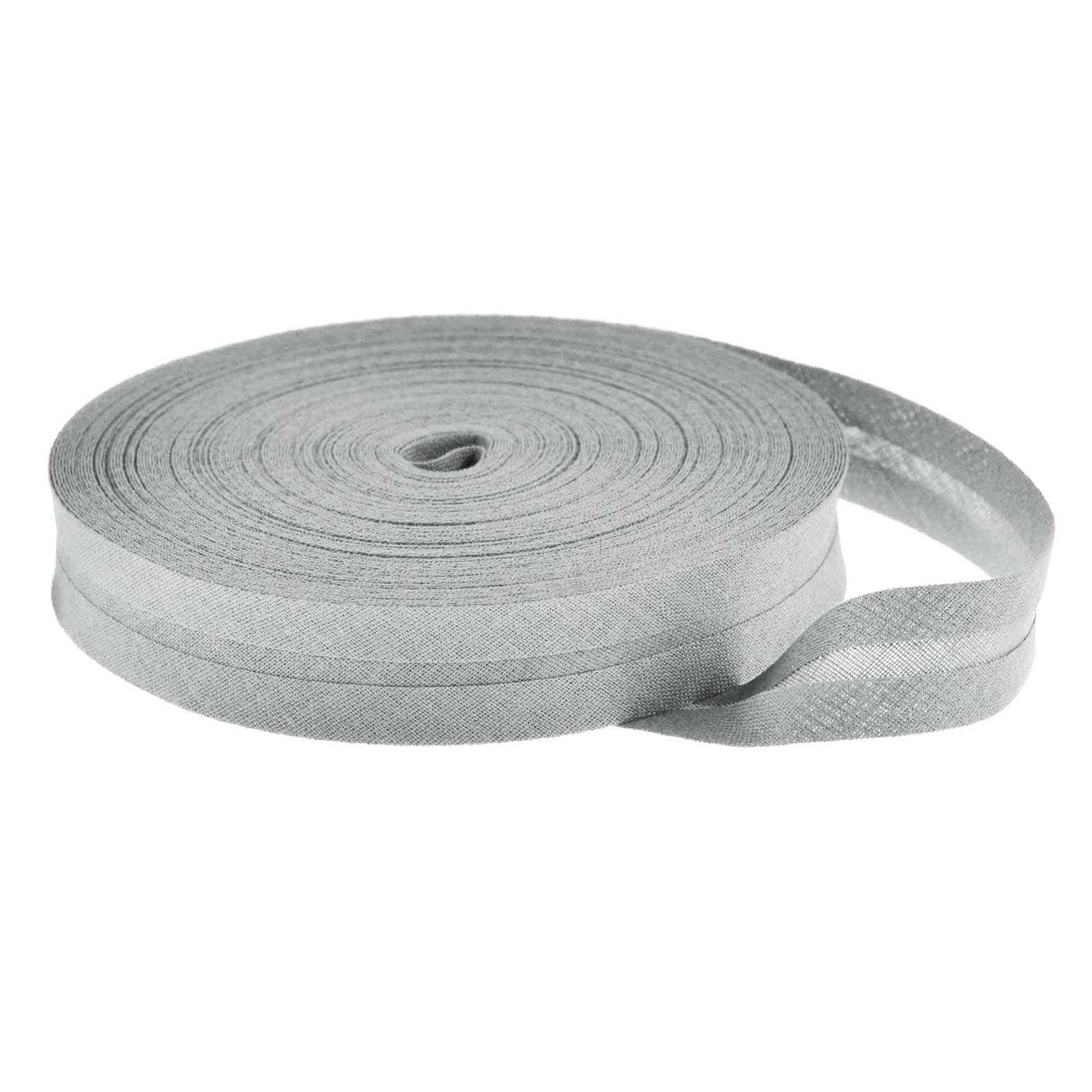 maDDma Webband Schrägband 25m Baumwolle 14mm gefalzt Einfassband Nahtband, silbergrau